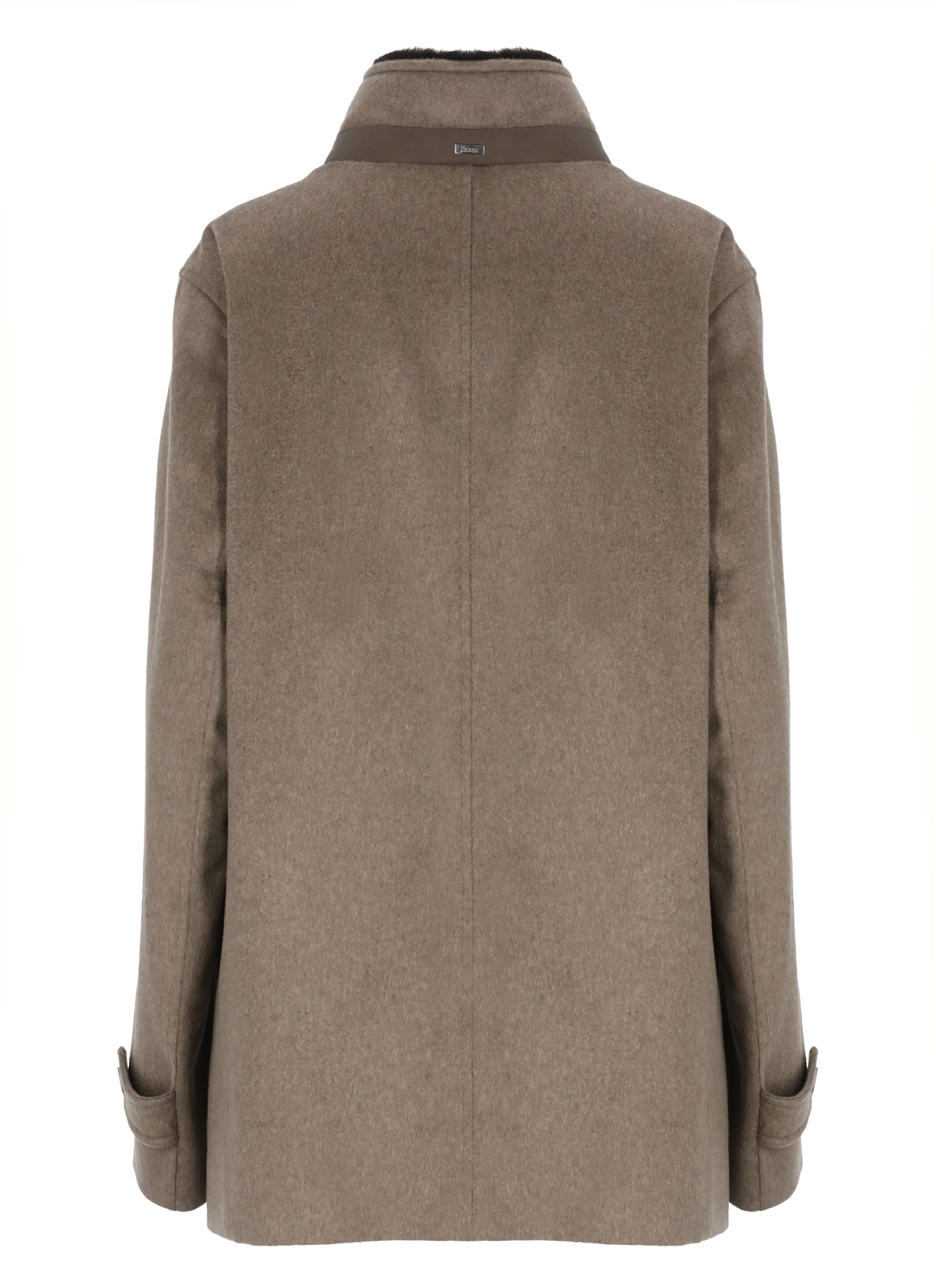 Herno Beige Cashmere Coat With Fur-lined High Neck In Brown