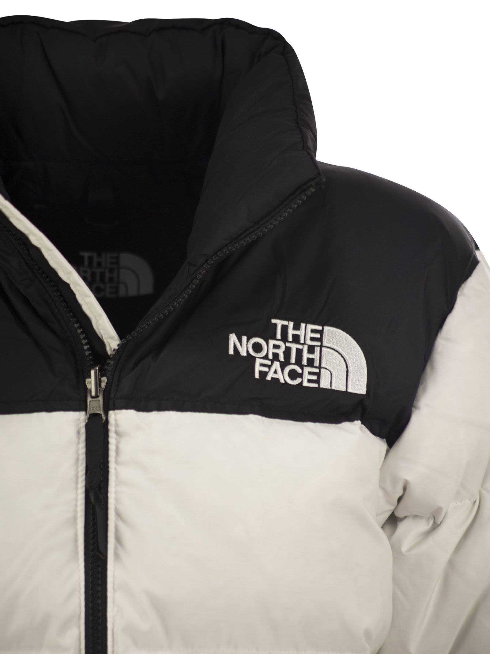 Shop The North Face Retro 1996 - Two-tone Down Jacket In White Dune Tnf Black