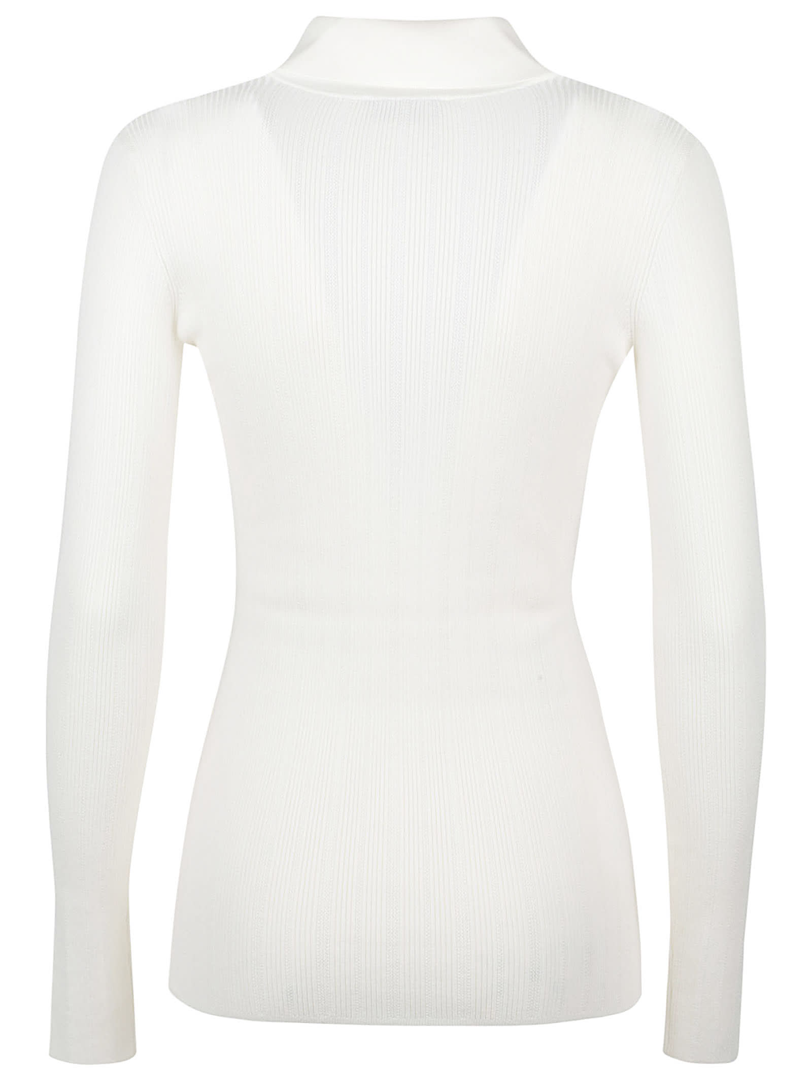 Elisabetta Franchi White Ribbed Sweater With Openwork Details In White
