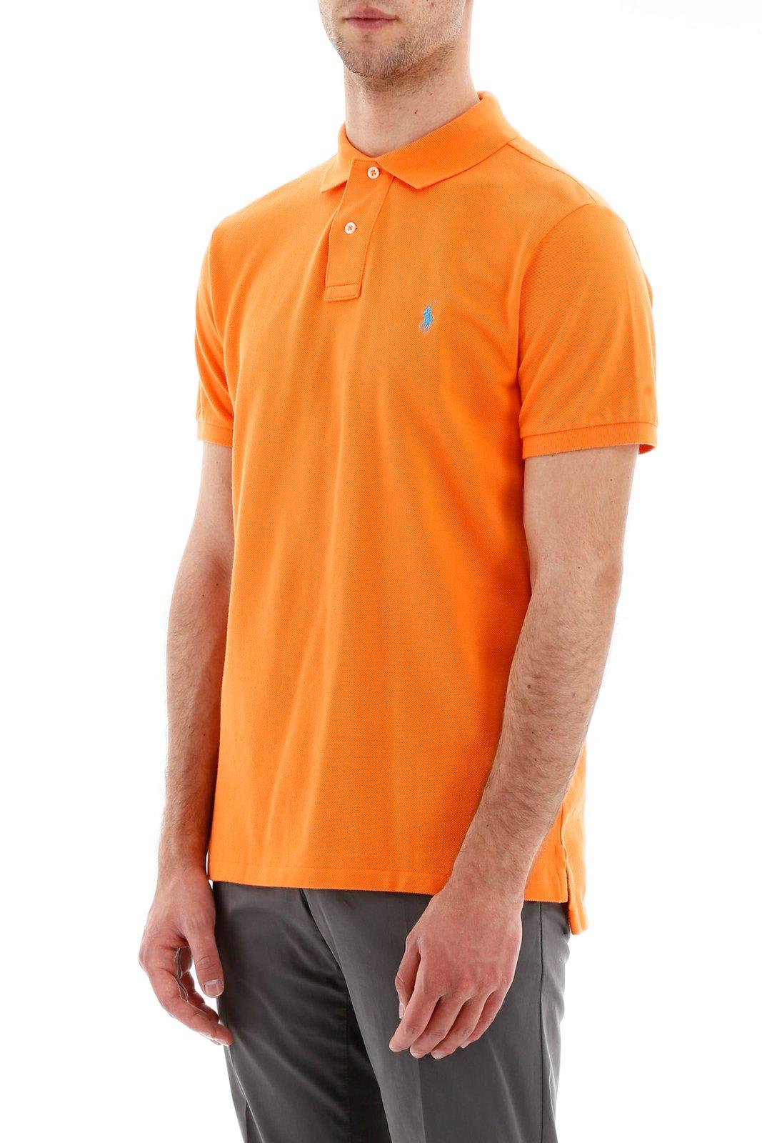 Shop Polo Ralph Lauren Logo Embroidered Polo Shirt In Arancione