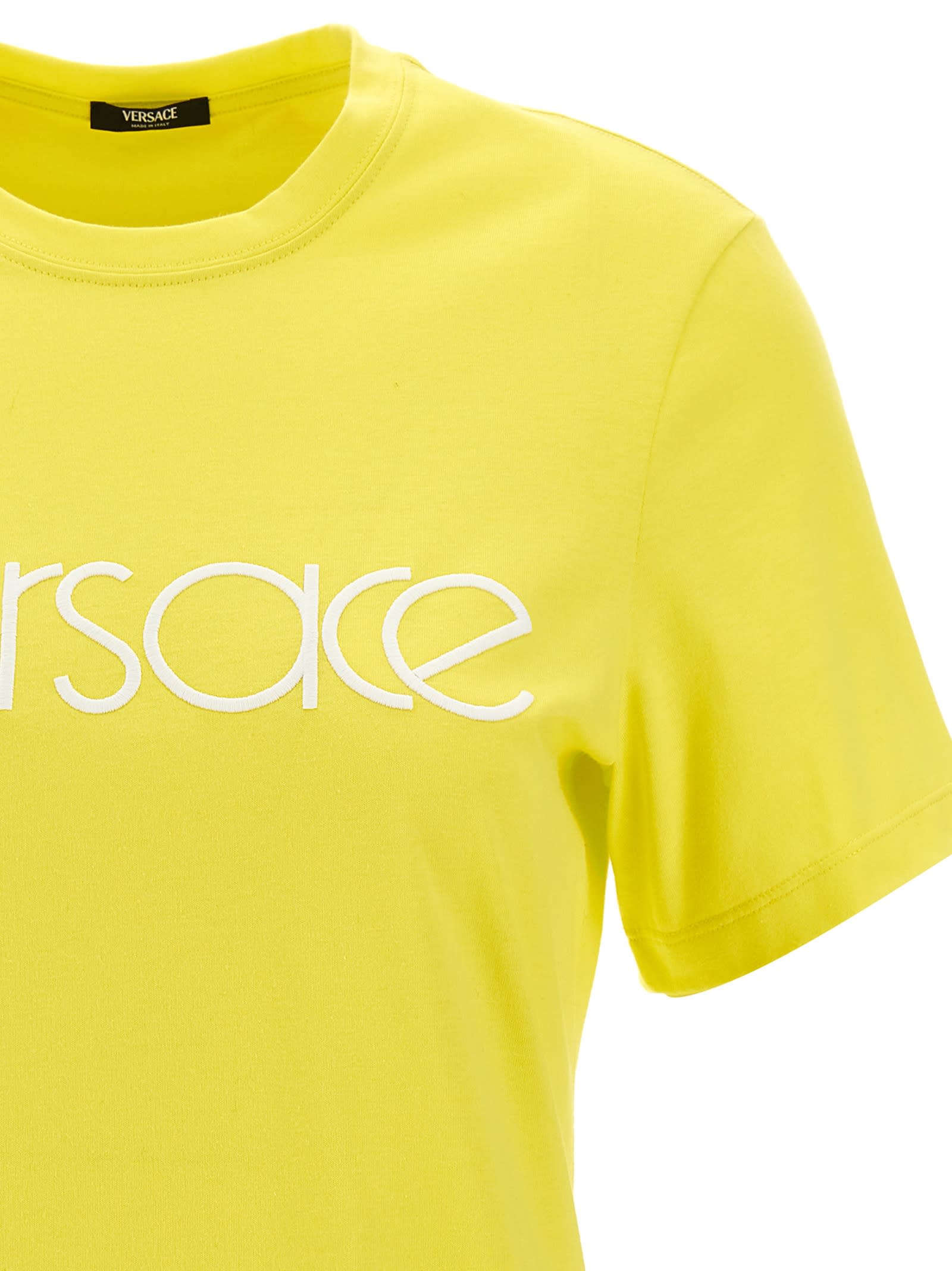 Shop Versace Logo Embroidery T-shirt In Yellow
