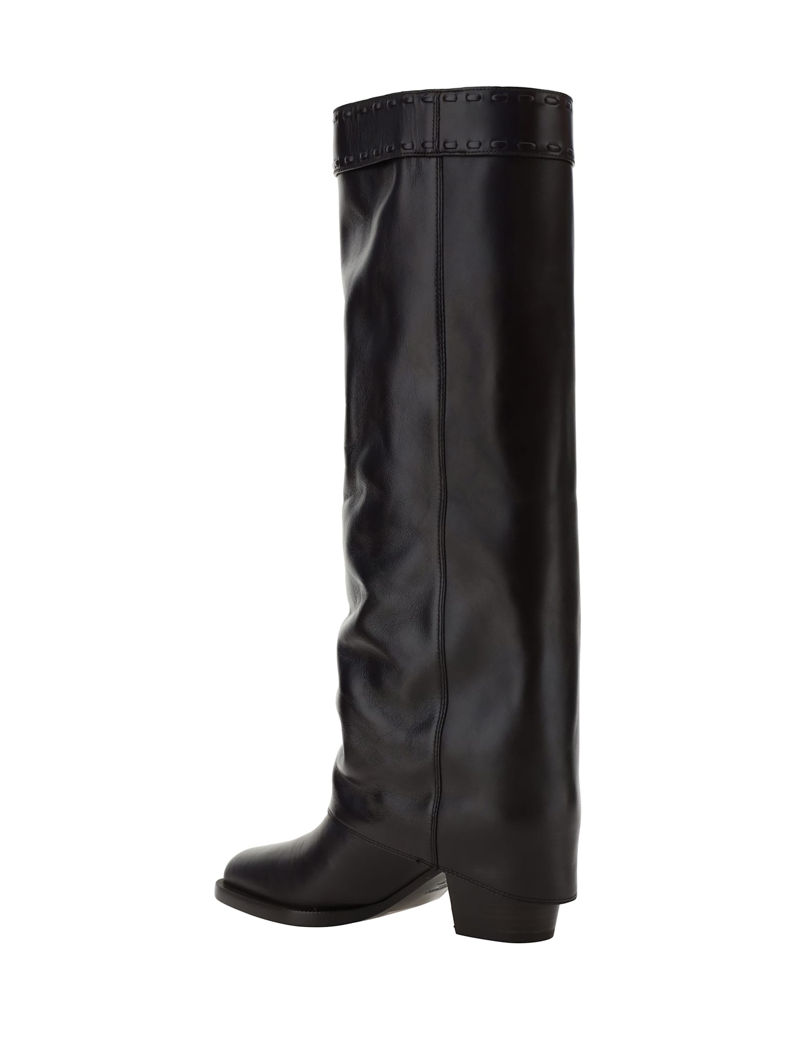 Fendi Black Leather Boots In Mosto