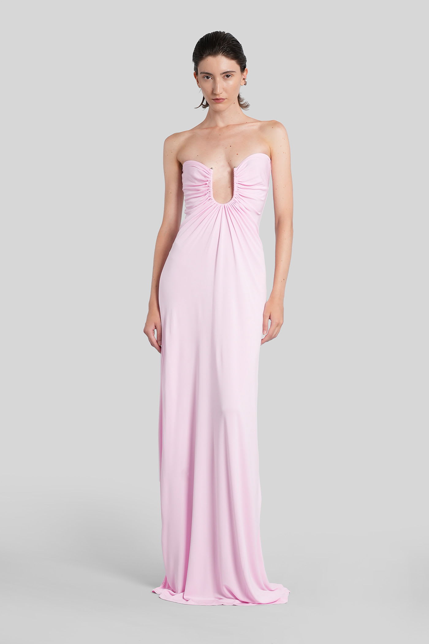 Christopher Esber Arced Palm Gathered Maxi Dress In Pink