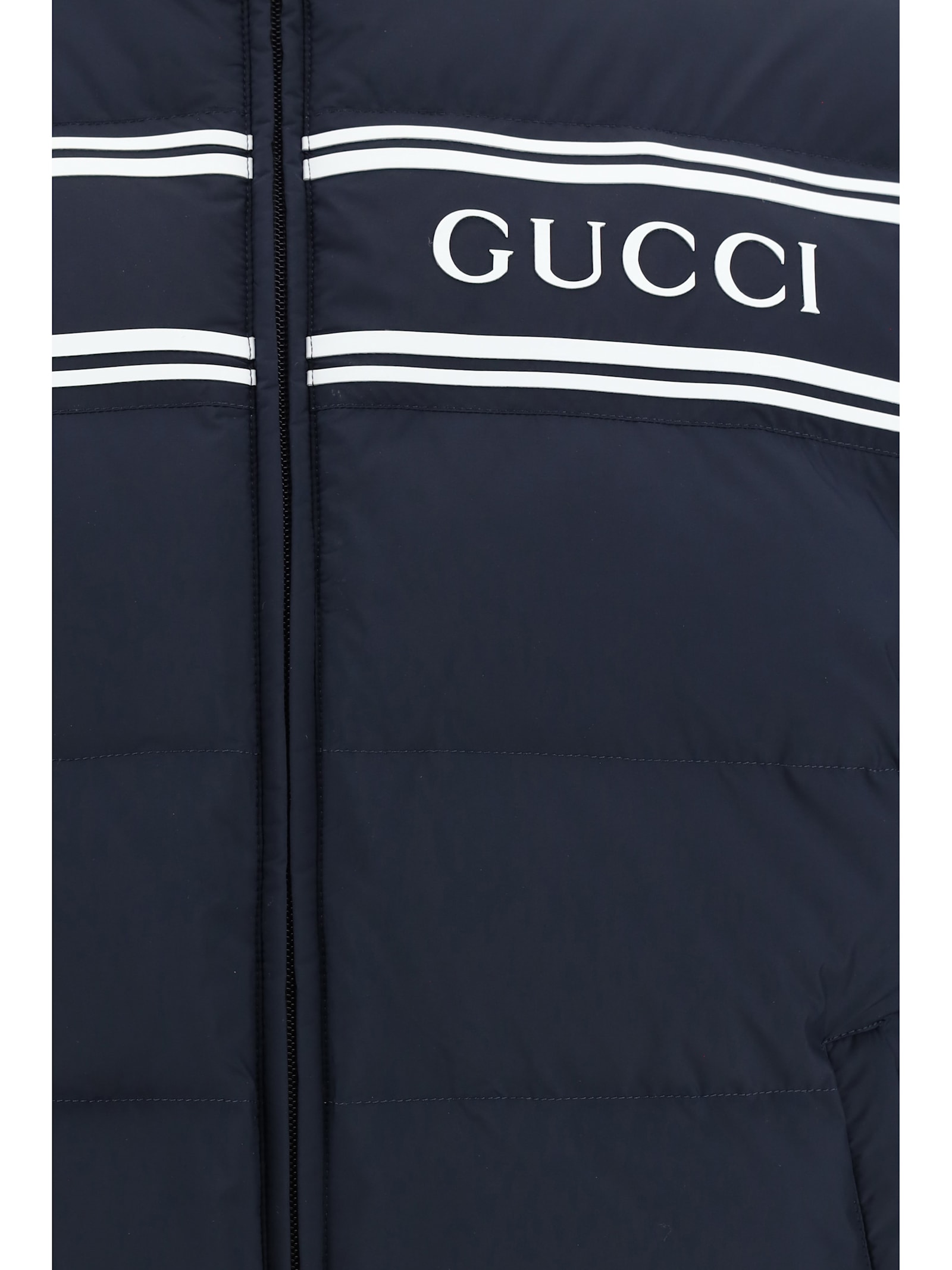 Shop Gucci Down Jacket In Navy/mix