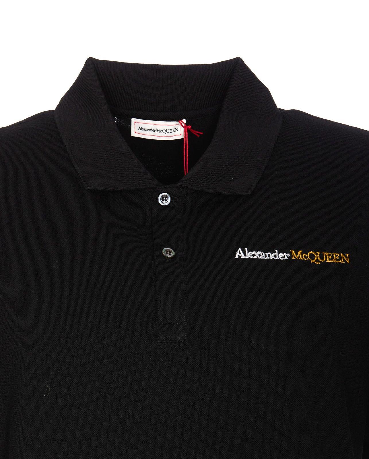 Shop Alexander Mcqueen Logo Embroidered Polo Shirt In Nero