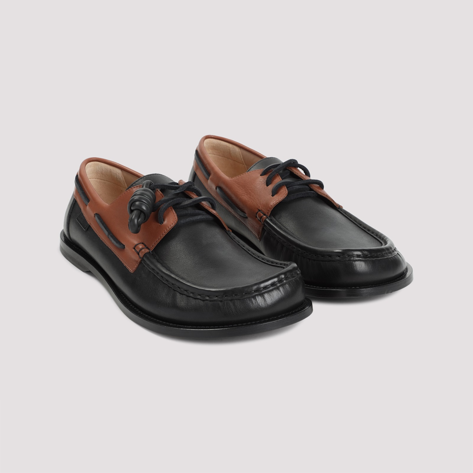 Shop Loewe Campo Boat Shoe In Dark Caramel Black
