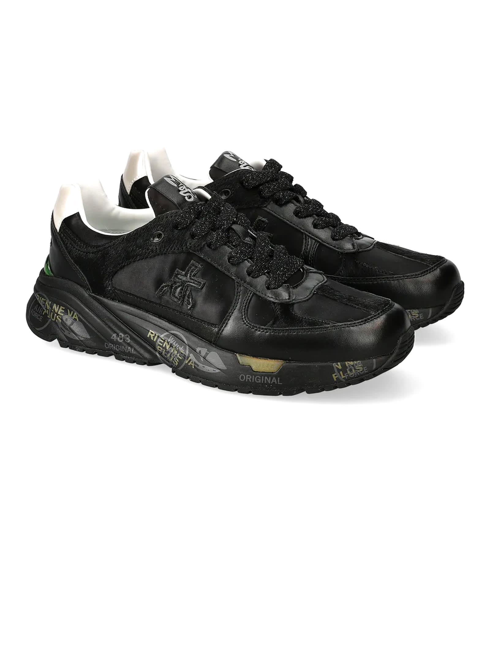 Shop Premiata Black Leather Mase Sneakers