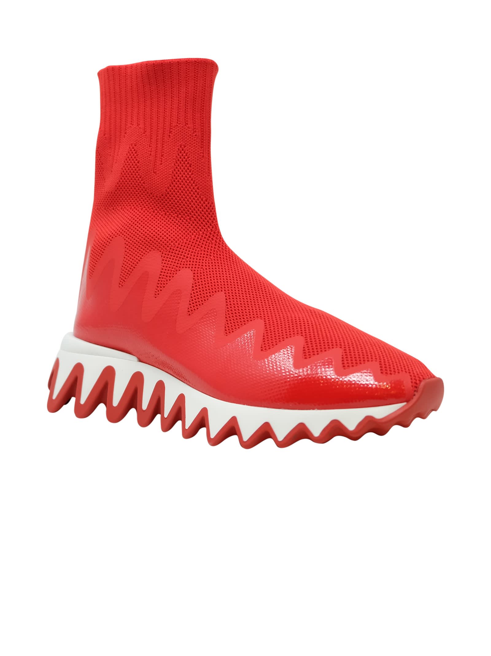 Shop Christian Louboutin Loubi Fabric Sharkysock Sneakers In White