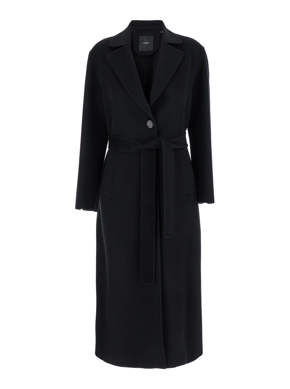 Shop Pinko Cornice Black Long Single-breasted Coat In Wool And Cotton Blend Woman