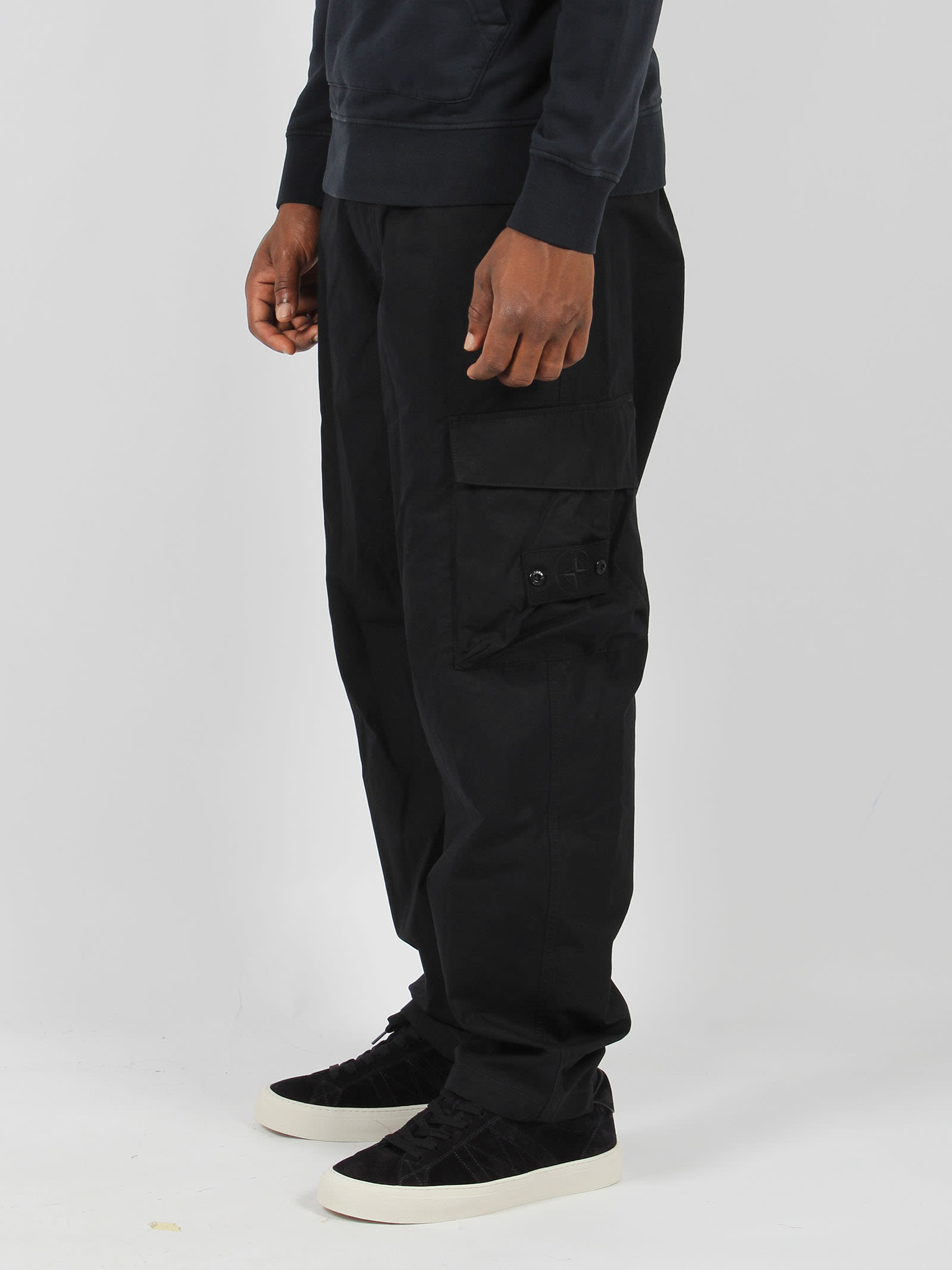 Shop Stone Island Cargo Trousers In Black