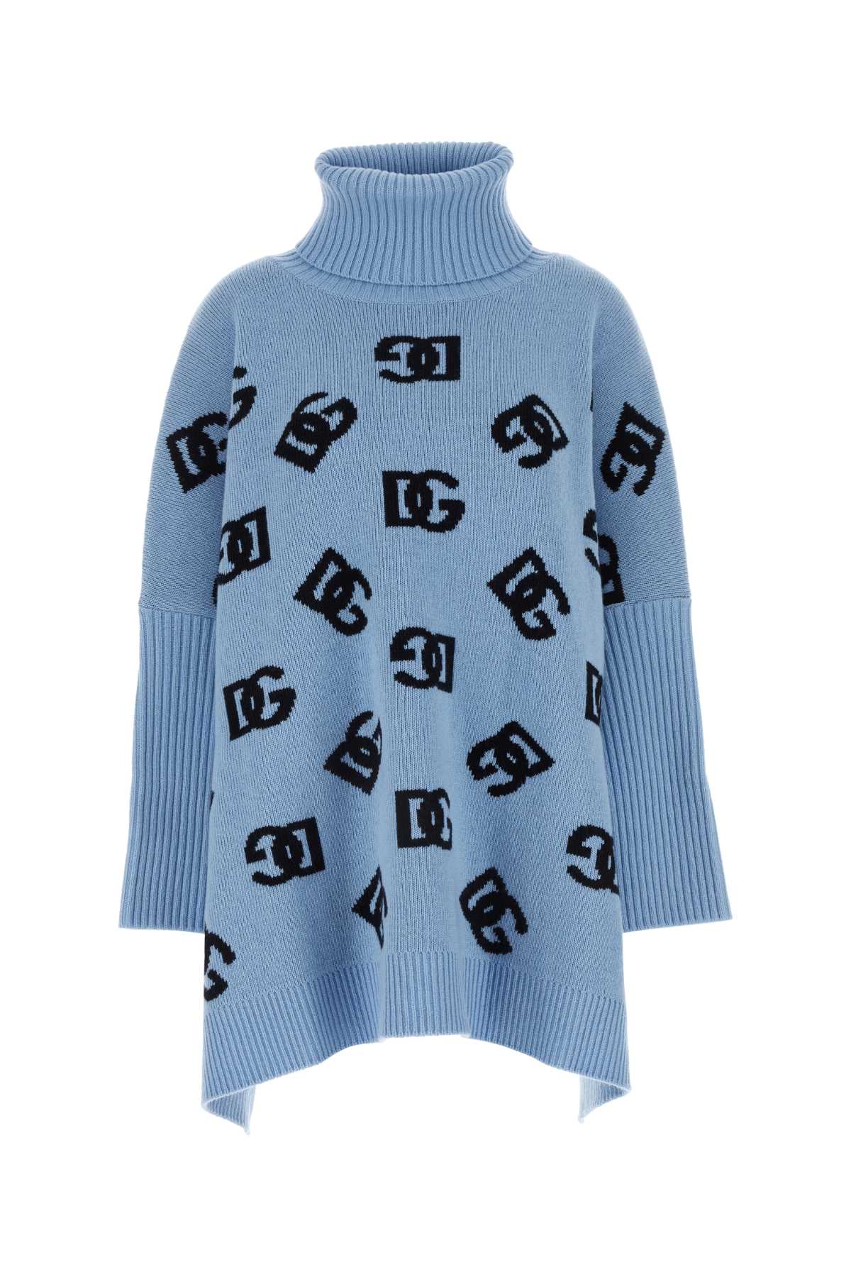 Shop Dolce & Gabbana Embroidered Wool Poncho In Celestechiaro