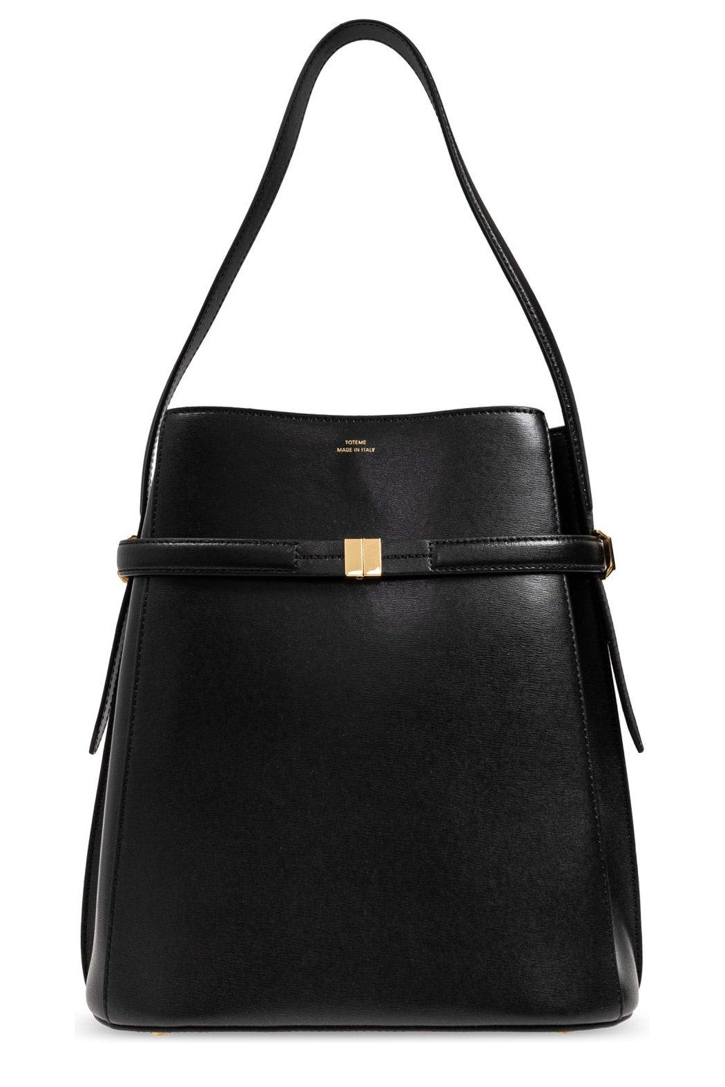 Totême Belted Palmellata Leather Bucket Bag In Black