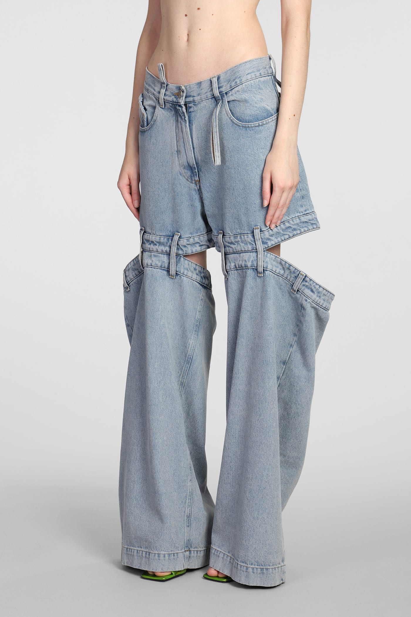 Shop Attico Ashton Jeans In Cyan Cotton