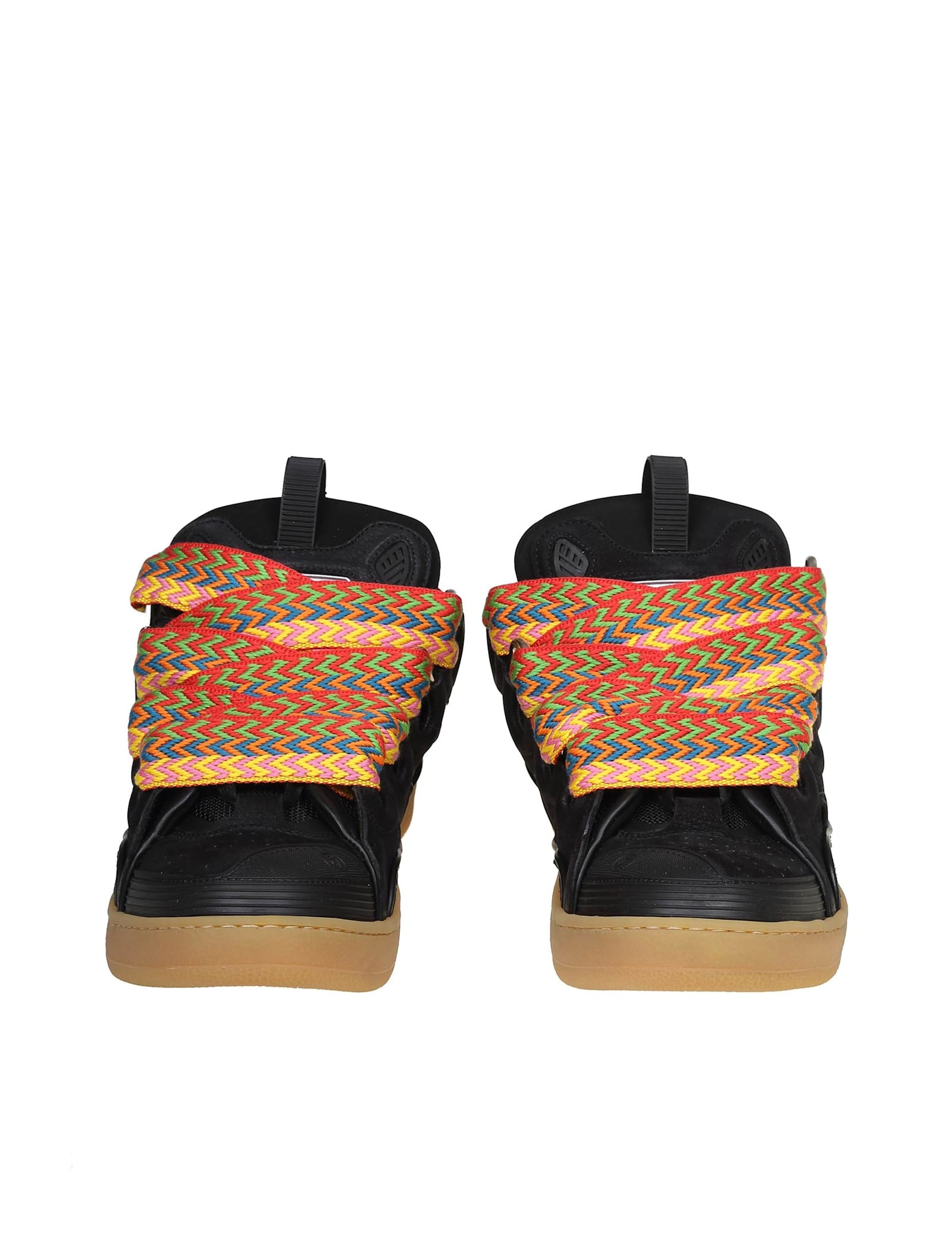 Shop Lanvin Curb Sneakers In Leather And Suede With Multicolor Laces In Black