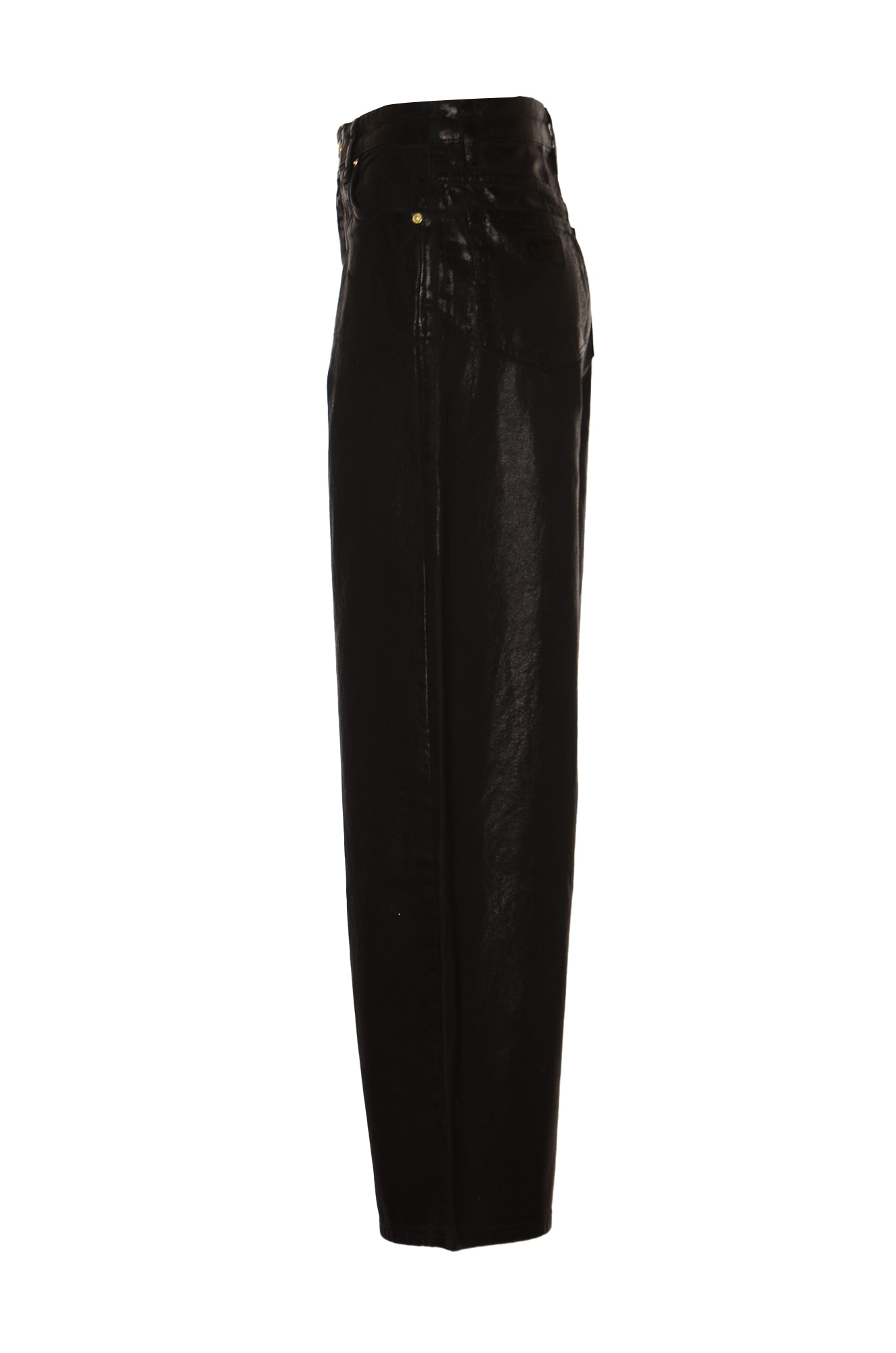 Shop Ganni Buttoned Glossy Jeans In Black