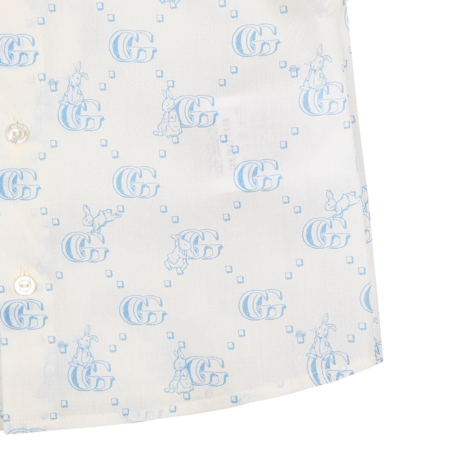 Shop Gucci White Shirt For Baby Girl With Light Blue Gg And Rabbit Logo