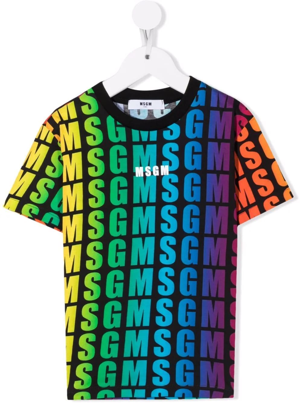 MSGM Kids Black T-shirt With All-over Printed Multicolor Logo