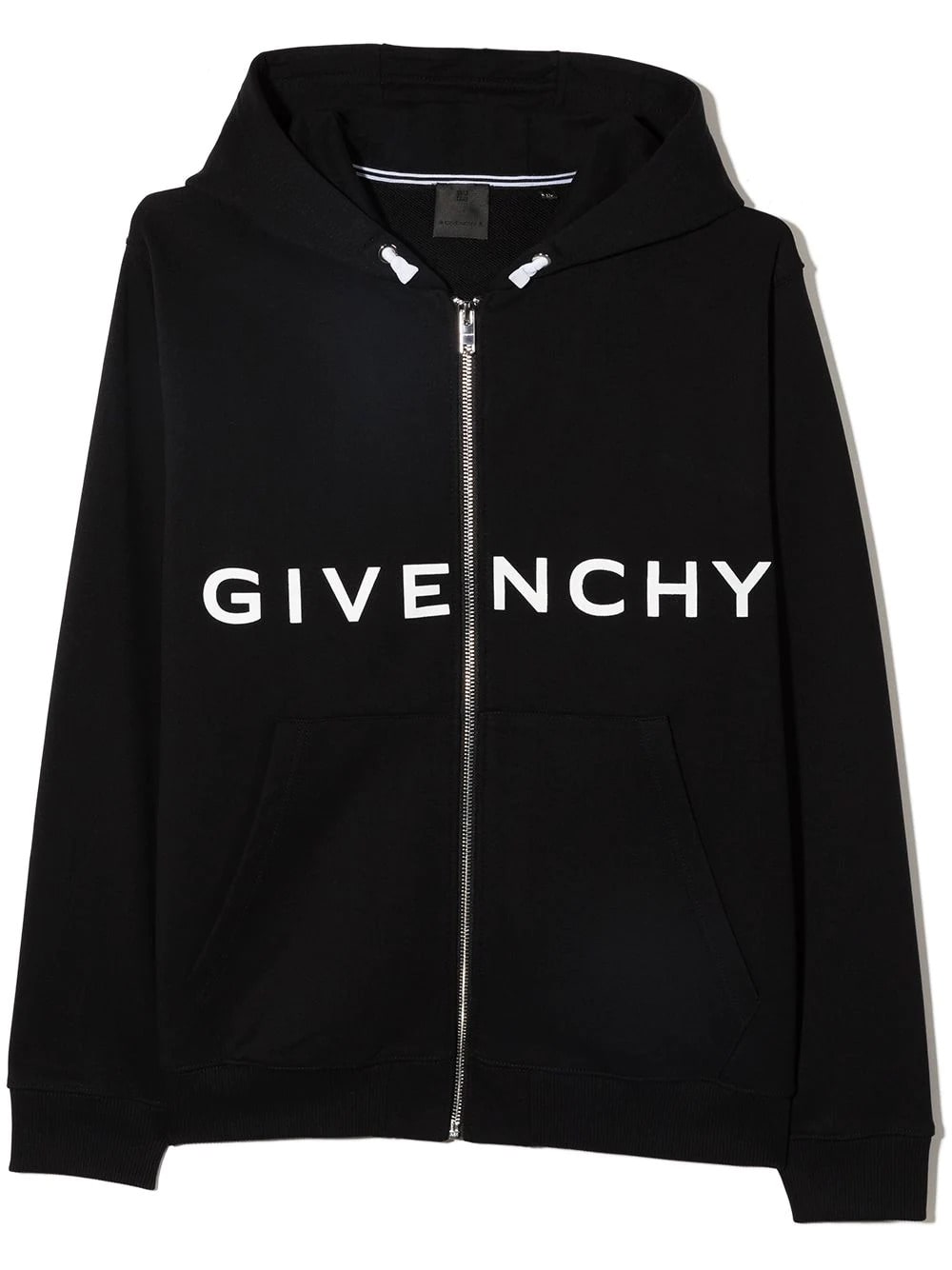 Givenchy Kids Black Zipped Hoodie With White Logo And 4g Motif