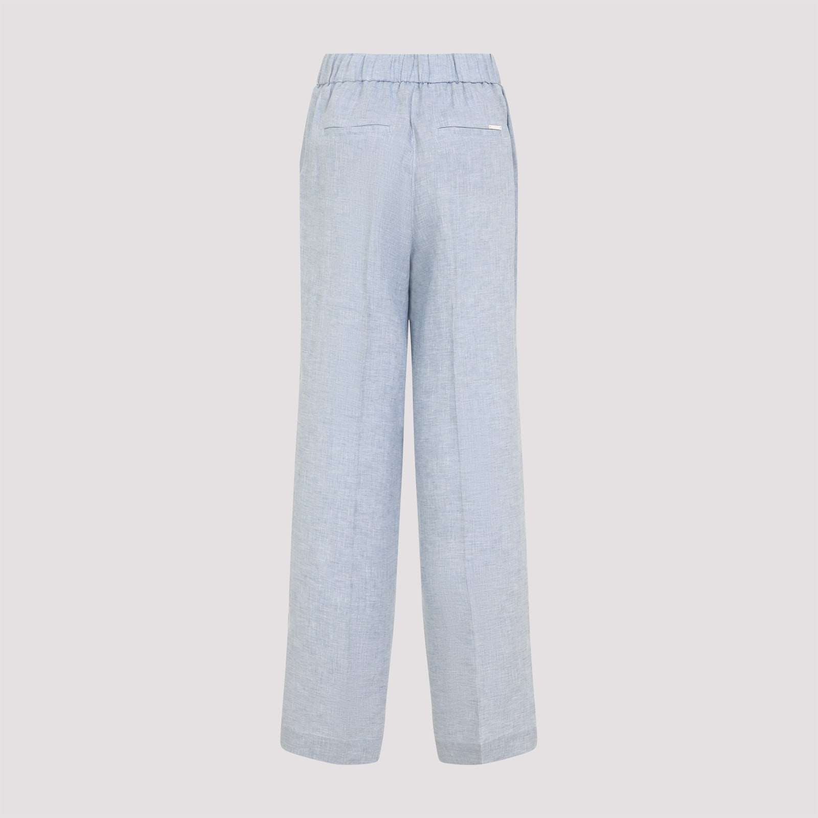 Peserico Pinstriped Linen Straight Trousers In Azzurro