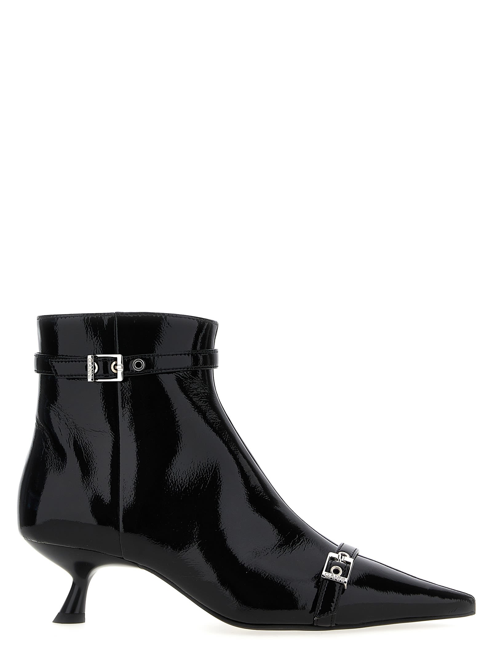 Shop Ganni Eyelets Kitten Heel Ankle Boots In Black