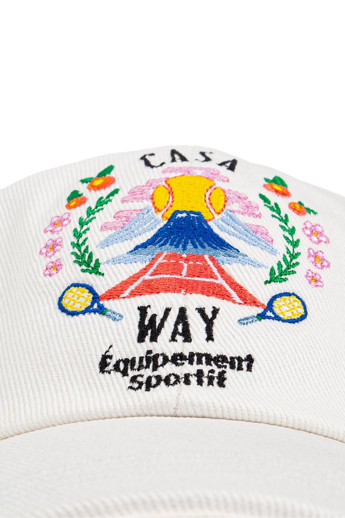 Casablanca Mens Casa Way Mountain Embroidered Cotton Baseball Cap In White