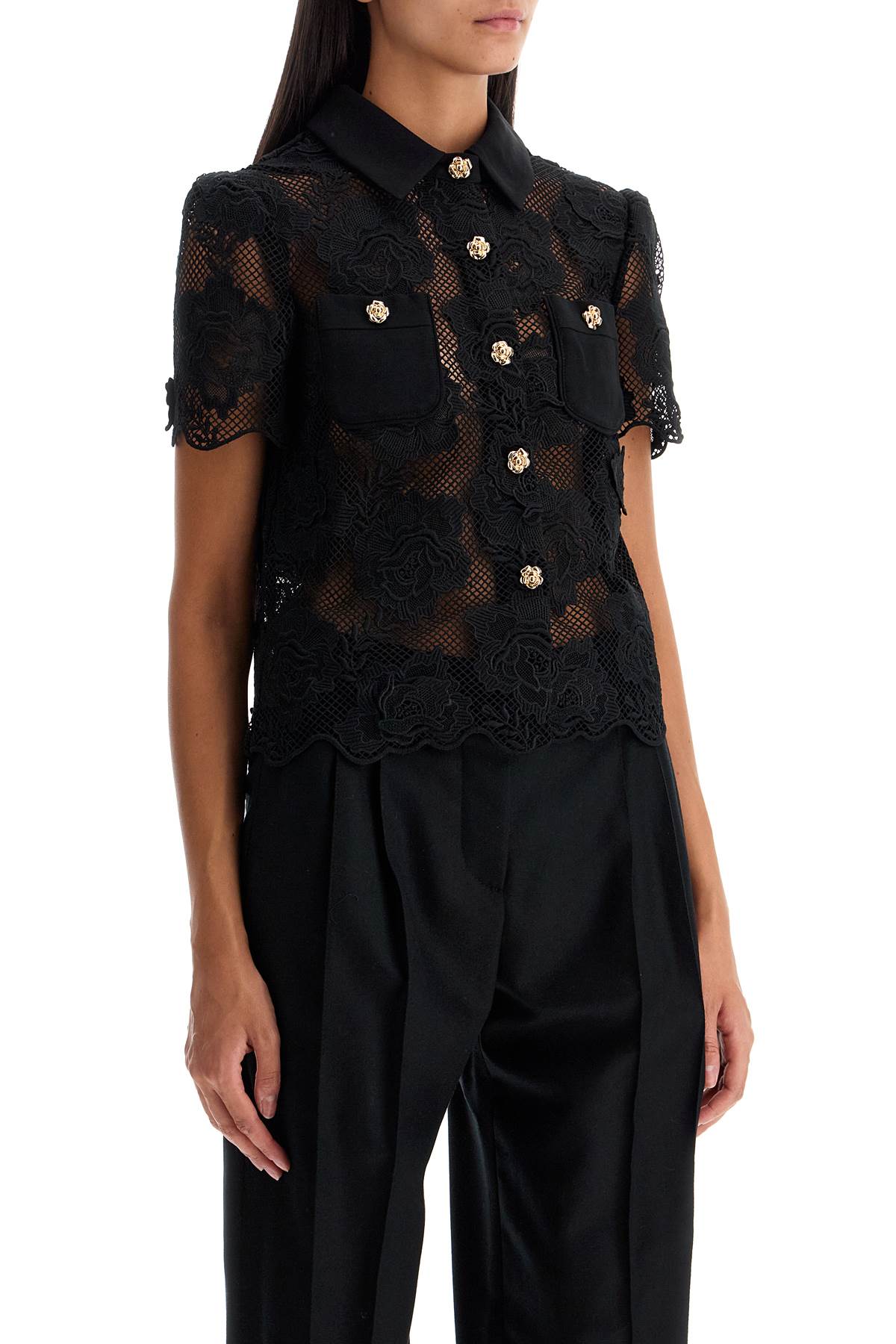 Shop Self-portrait Lace Top With Buttons. In Black (black)