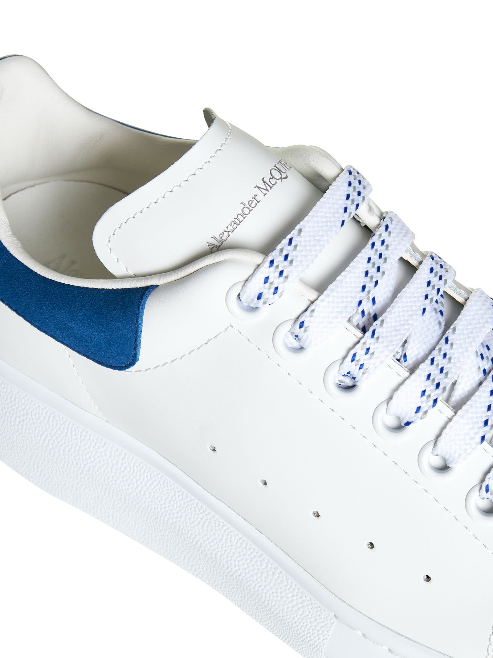 Alexander Mcqueen White And Blue Embossed Classic Sneakers In White/paris Blue
