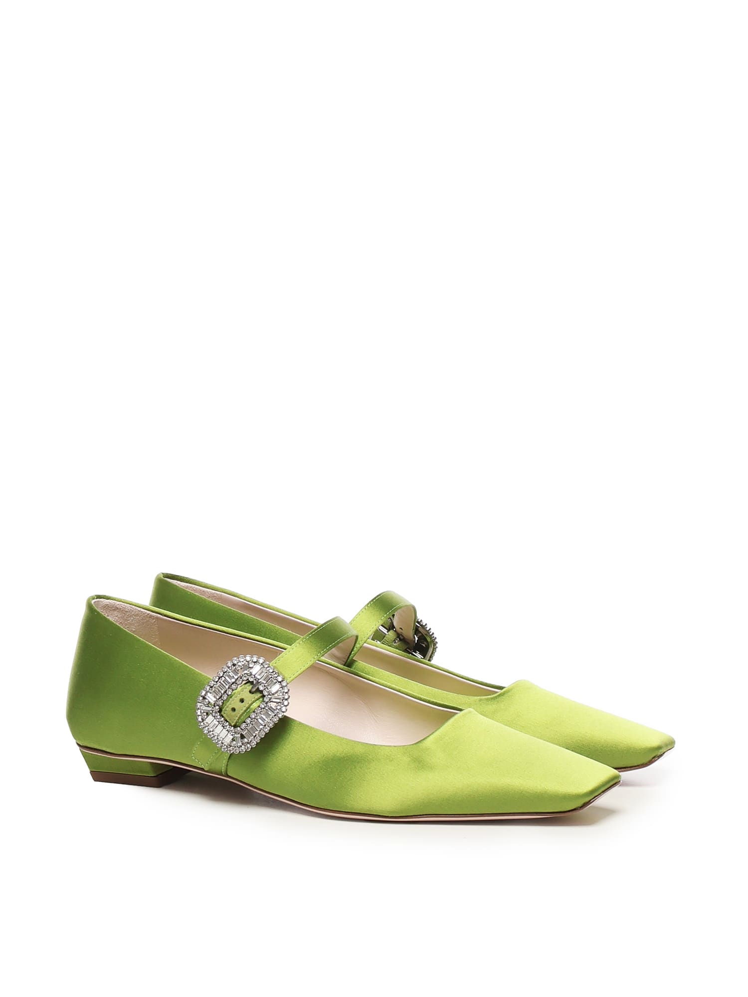 Roger Vivier Belle Vivier Satin Ballet Flats In Green