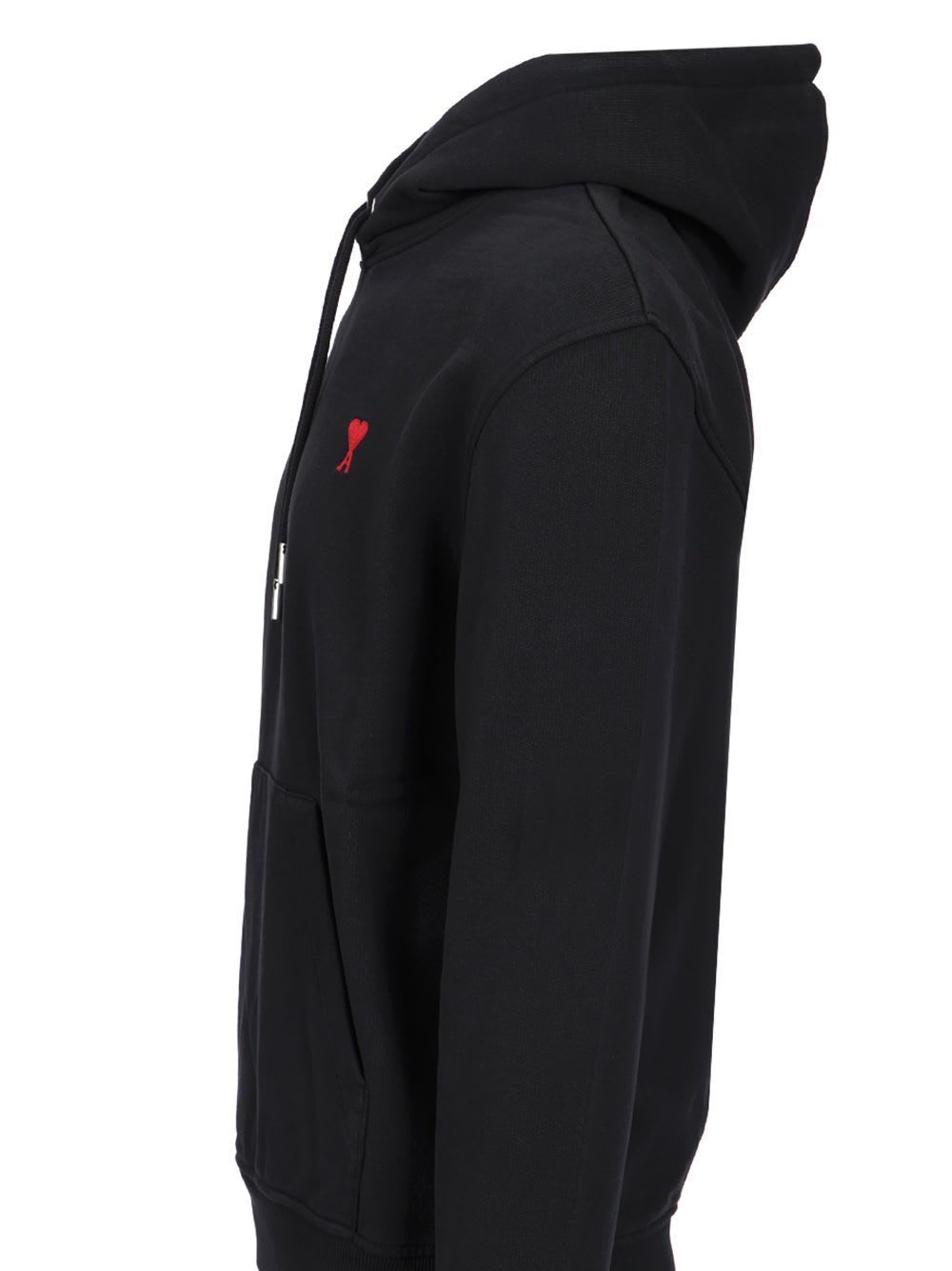 Ami Alexandre Mattiussi Ami Black Cotton Hoodie With Embroidered Logo And Functional Pockets In Black