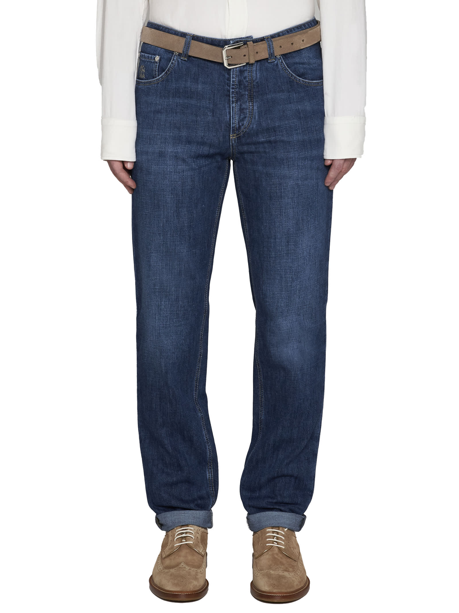 Brunello Cucinelli Slim Fit Five-pocket Trousers In Denim