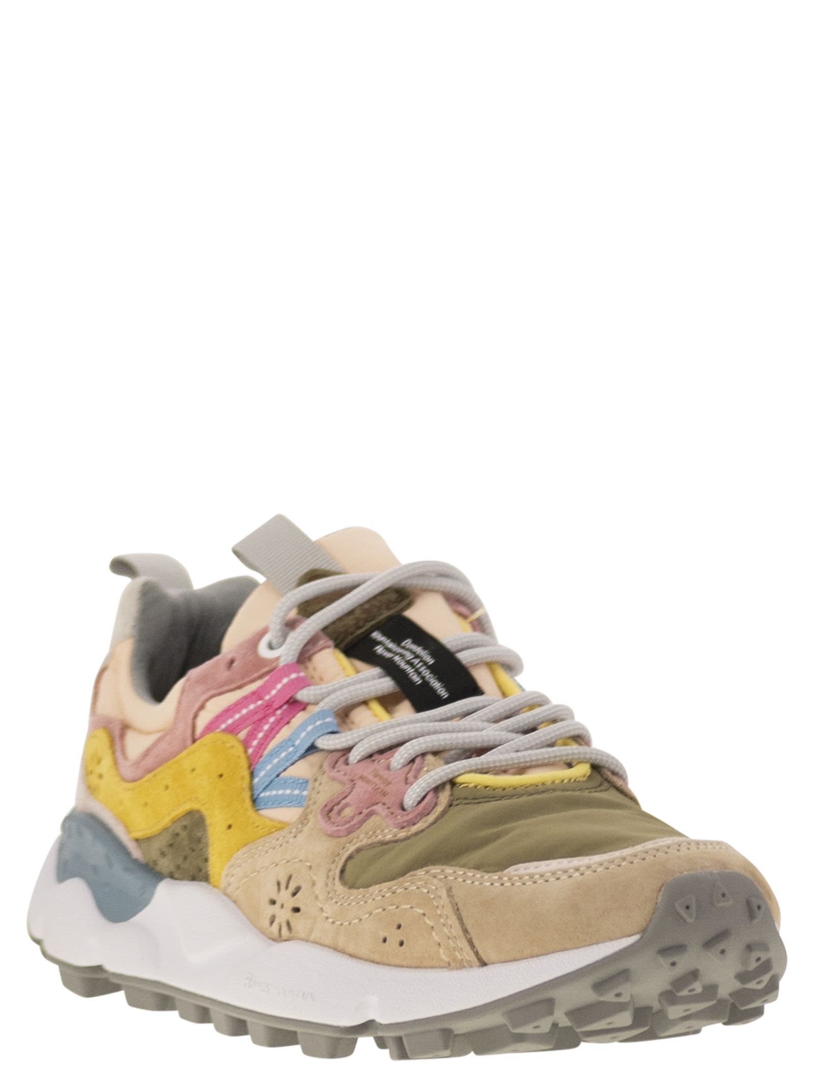Flower Mountain Yamano 3 Suede And Nylon Dark Rose And Chestnut Sneakers In Pink/brown