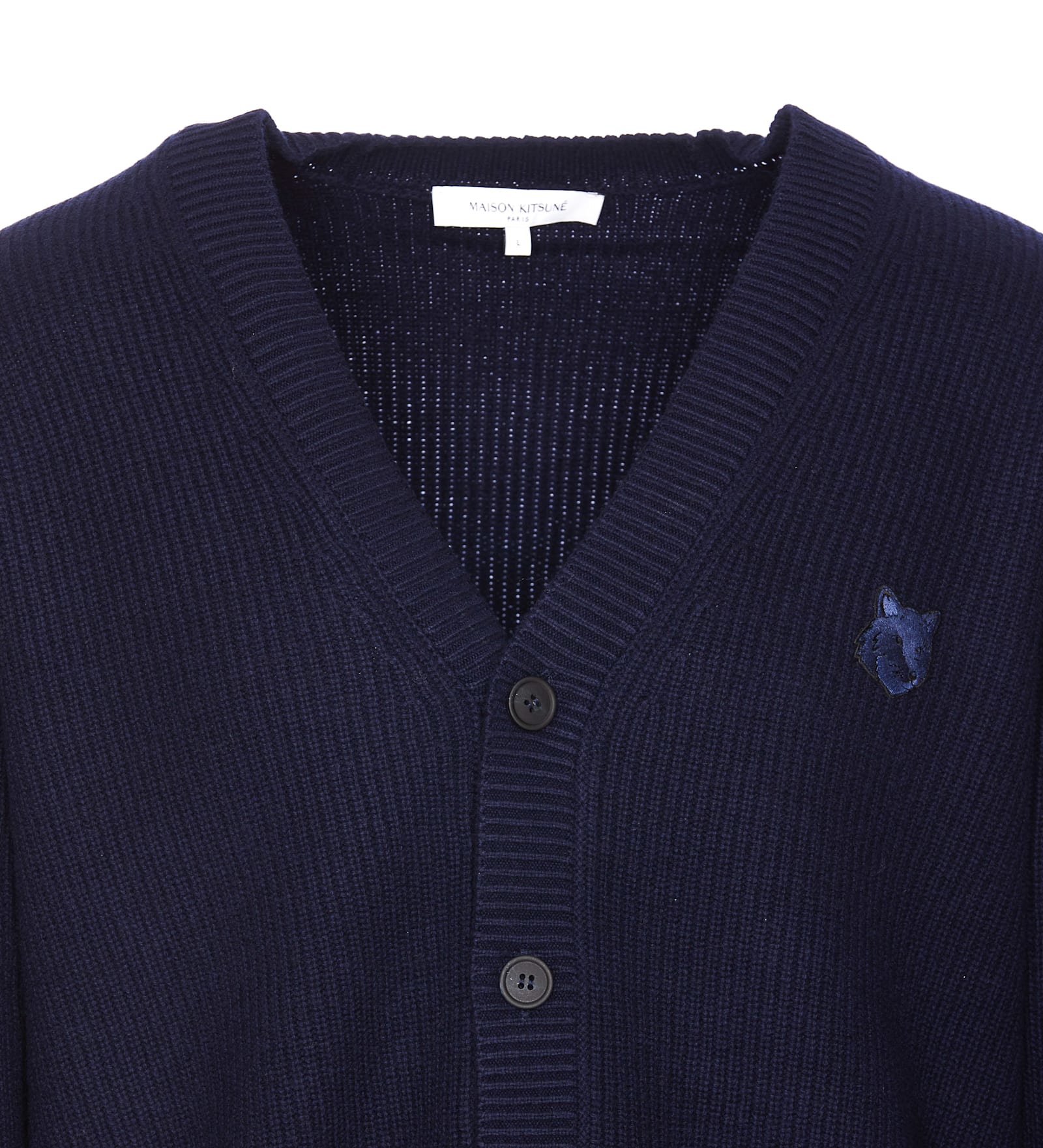 Shop Maison Kitsuné Bold Fox Head Patch Cardigan In Blue