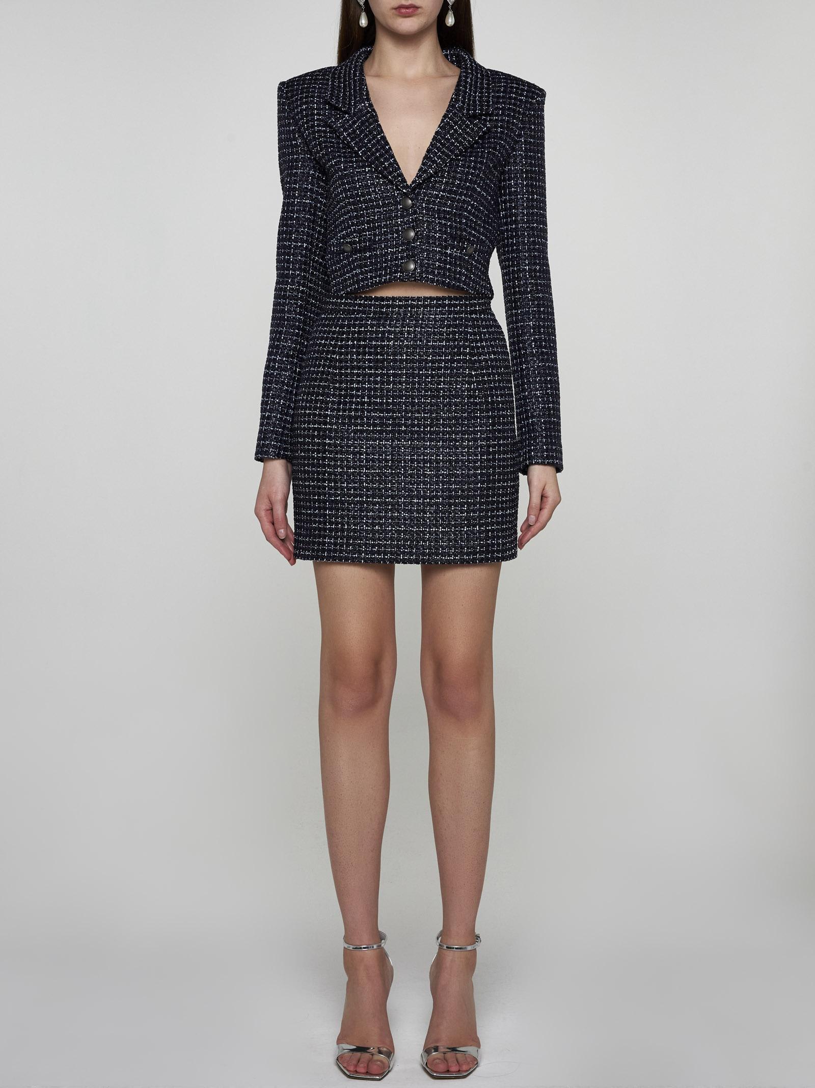 Shop Alessandra Rich Sequin Check Tweed Miniskirt In Blue