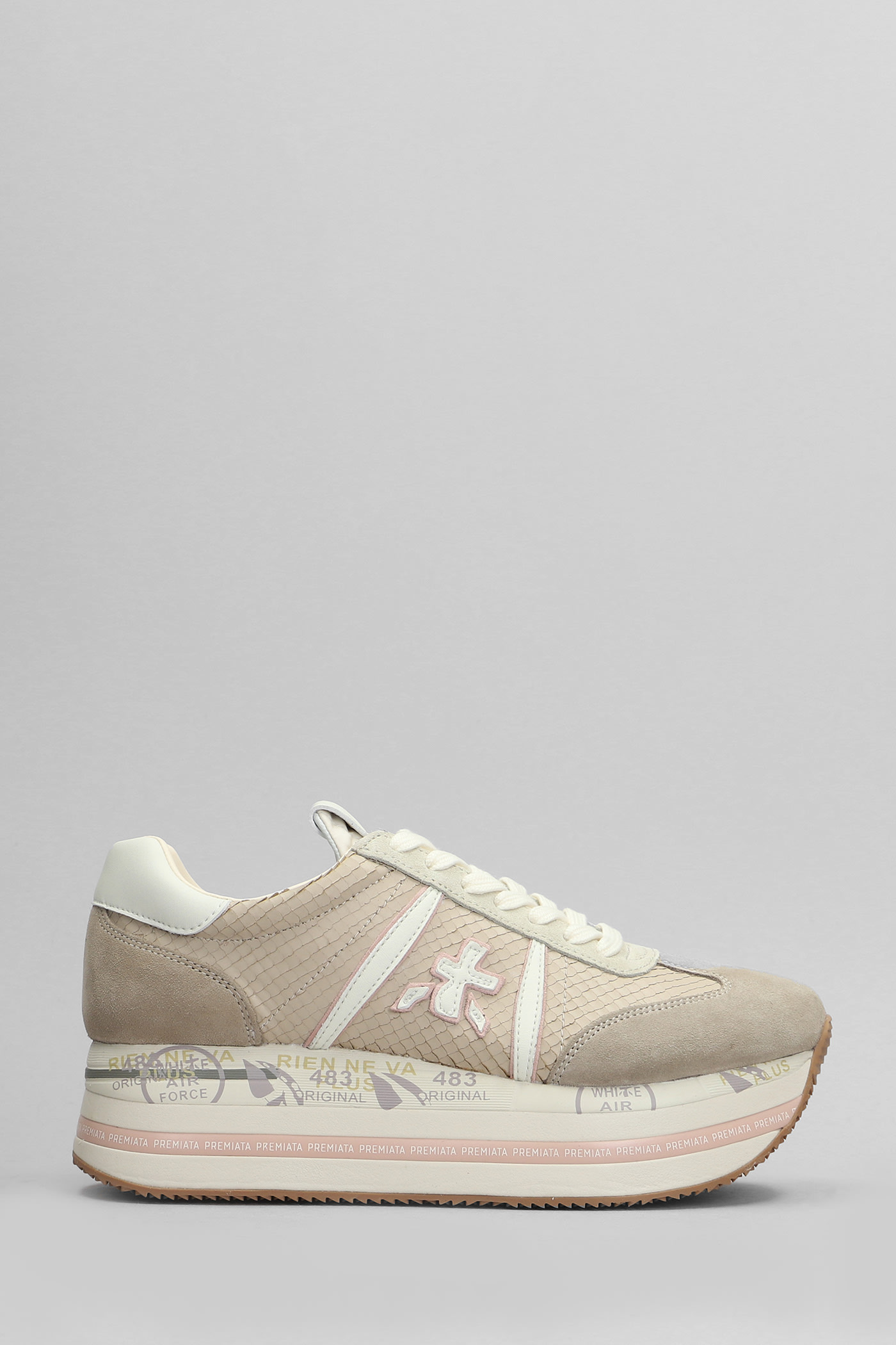 Shop Premiata Beth Sneakers In Taupe Suede And Leather