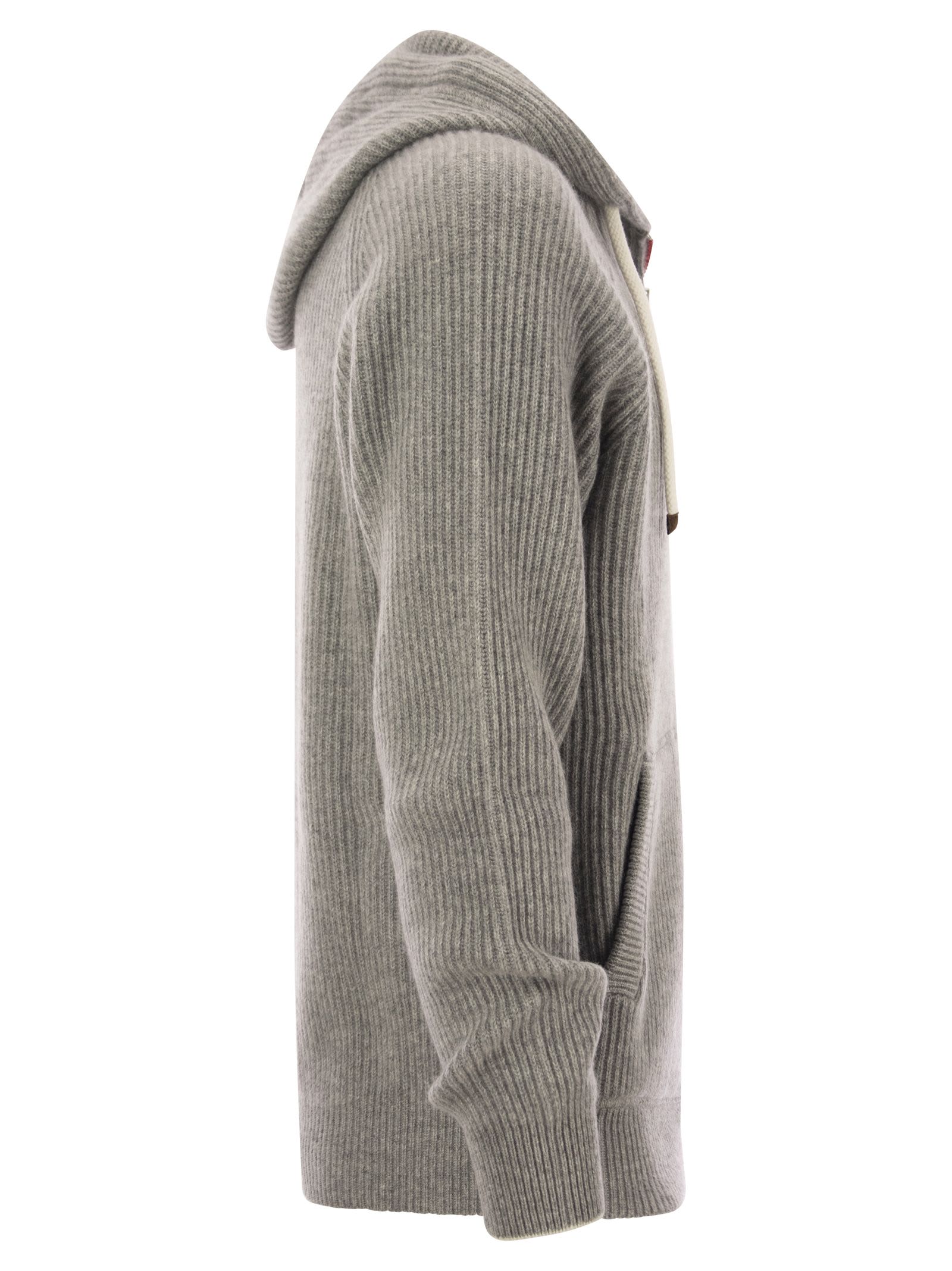 Shop Brunello Cucinelli English Rib Cashmere Knit Hooded Topwear In Grey