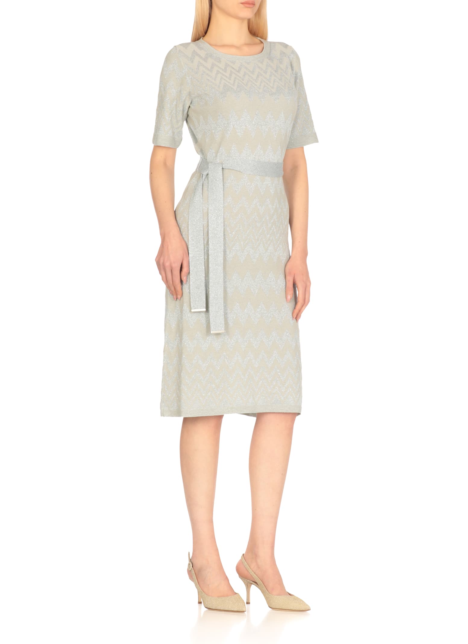D Exterior D.exterior Zigzag Belted Dress In Multi