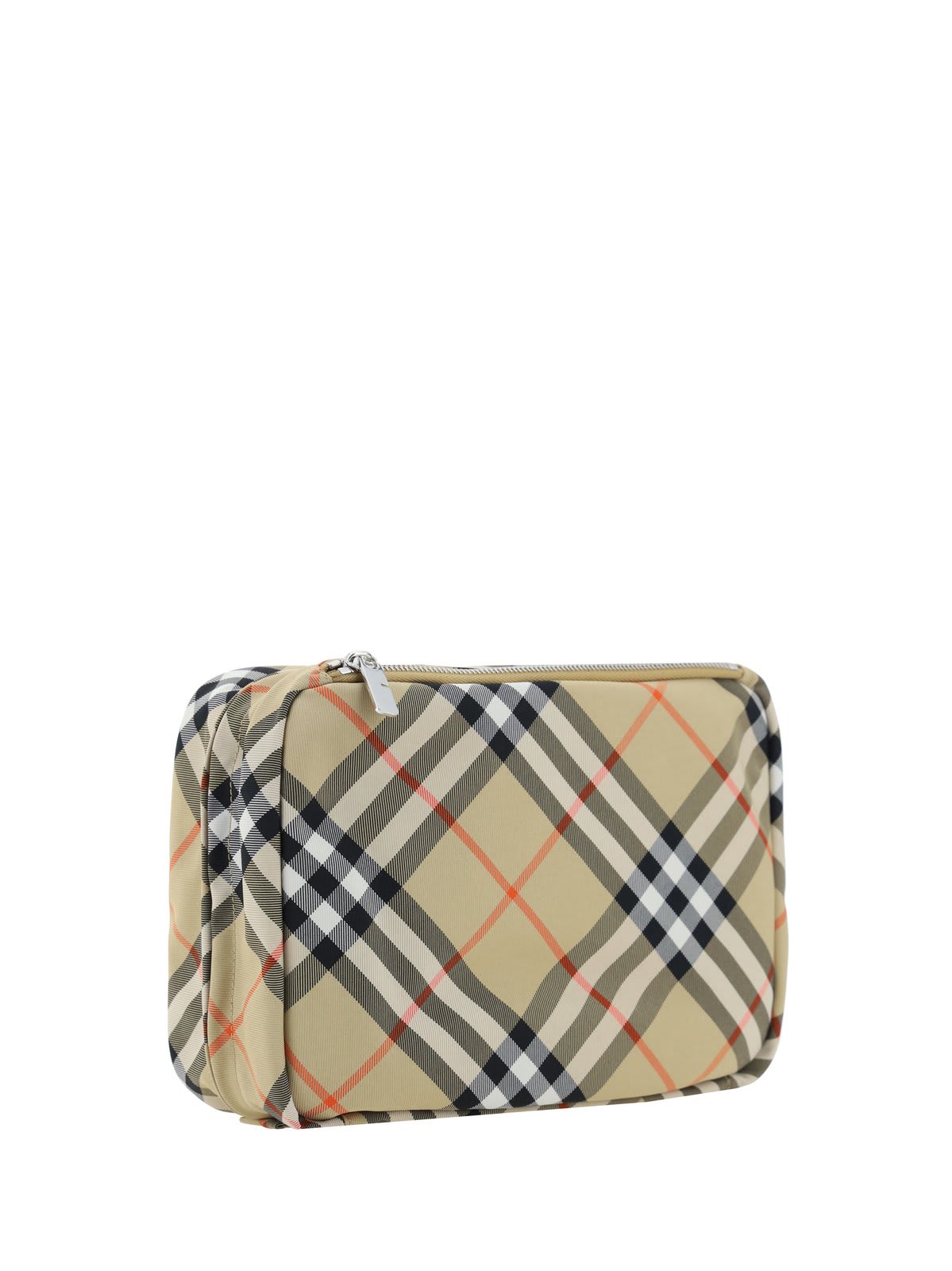 Shop Burberry Checked Zip-around Travel Pouch In Neutrals/red