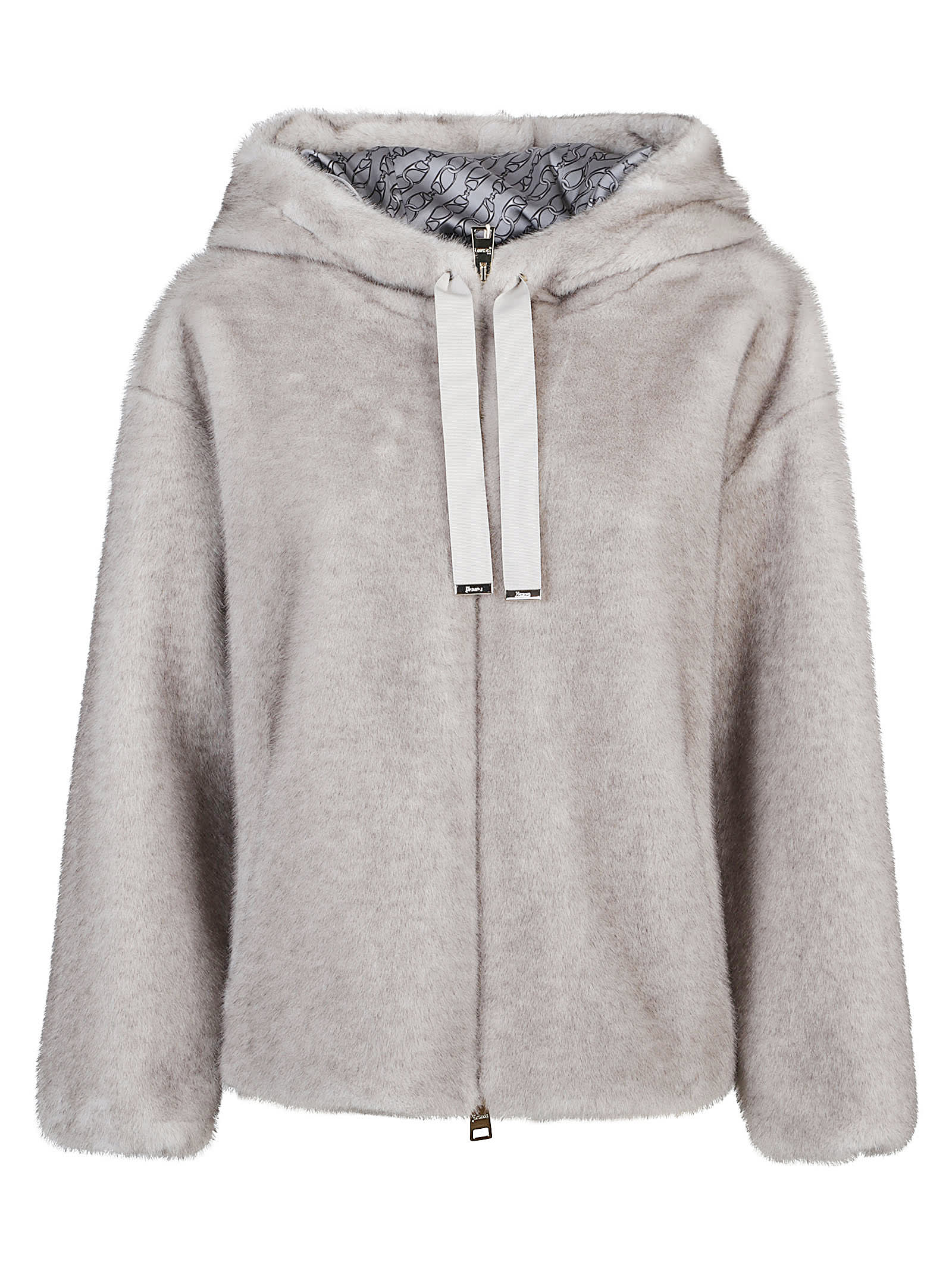 Herno Soft Faux Fur Bomber In Gray