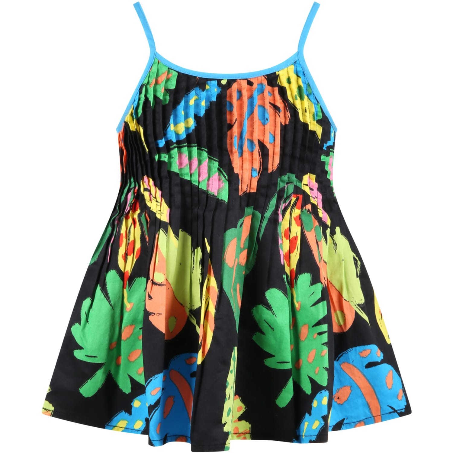 Stella Mccartney Kids' Black Top For Girl With Leaves In Multicolor