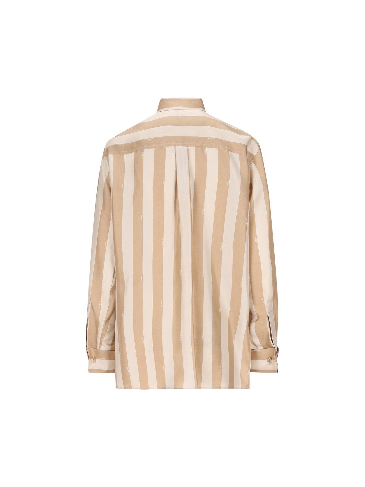 Shop Fendi Long Sleeved Striped Shirt In Beige