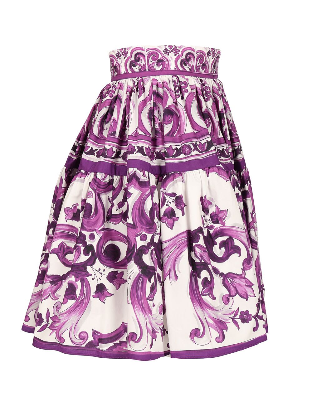 Dolce & Gabbana Violet Pleated Miniskirt With Rear Zip Closure And All-over Graphic Print In Purple