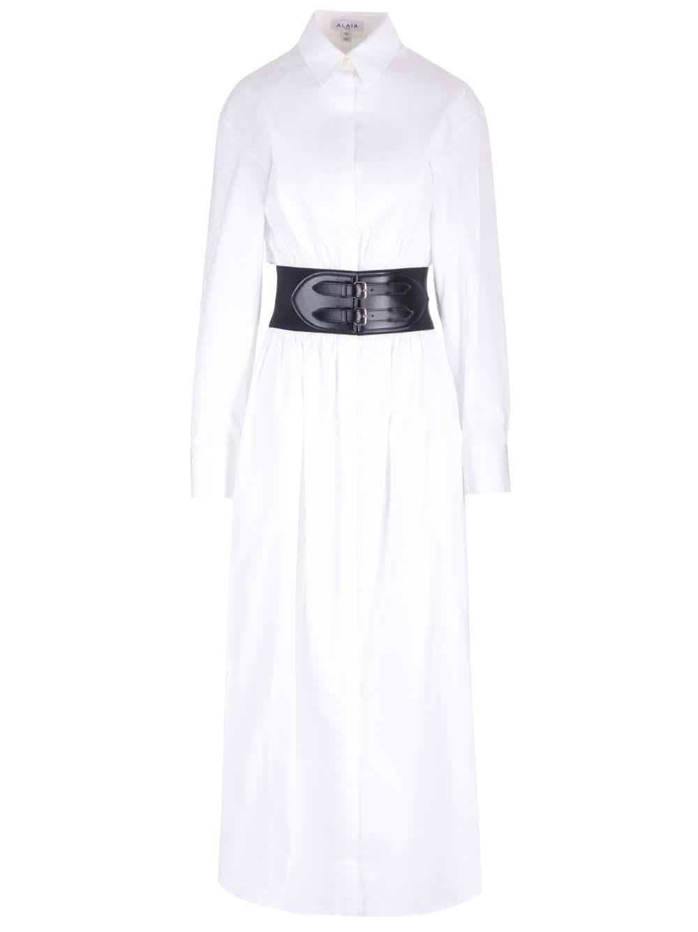 Shop Alaïa Belted Dress In White