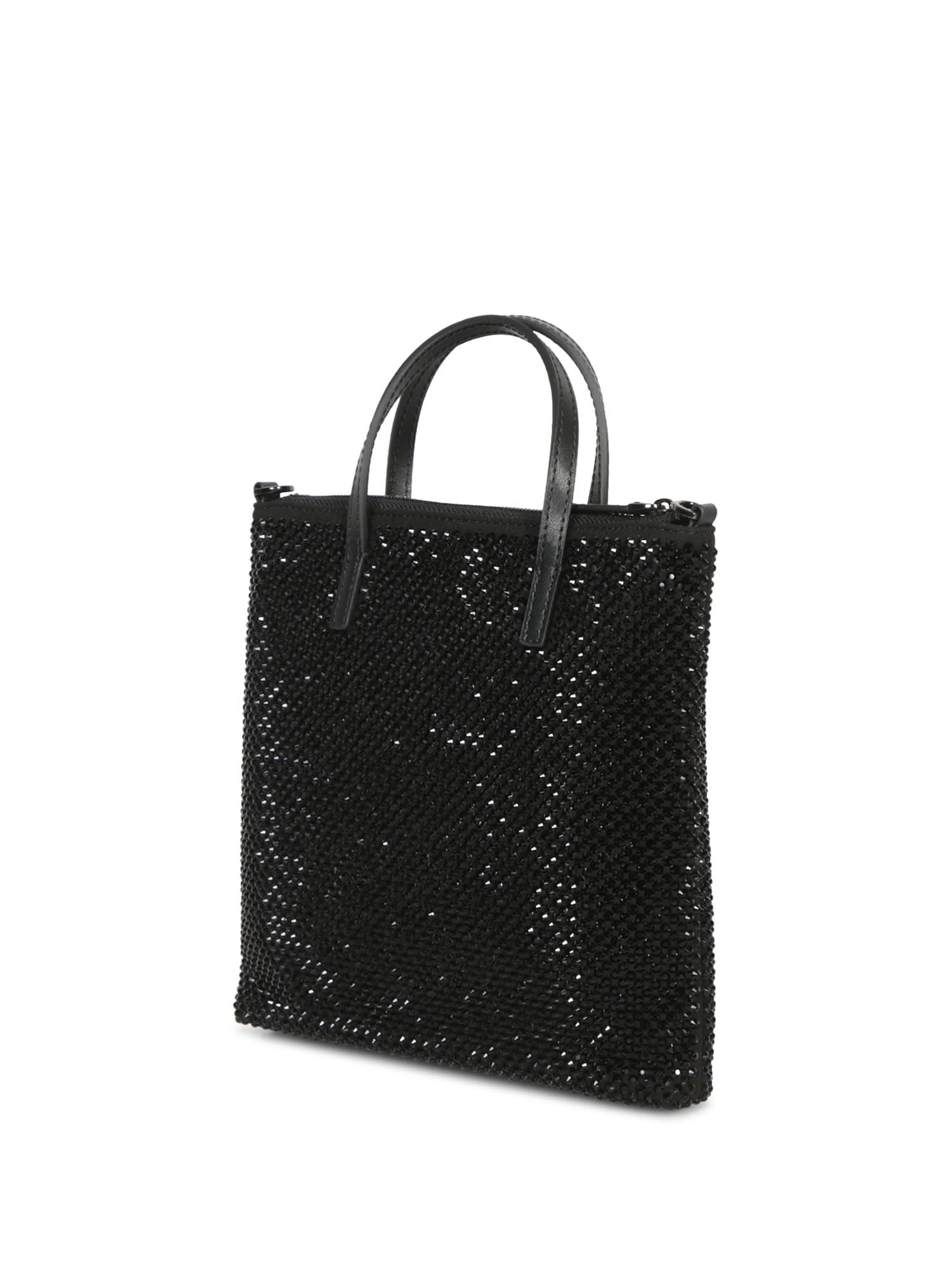 Shop Pinko Black Mini Shopper Bag With Rhinestones