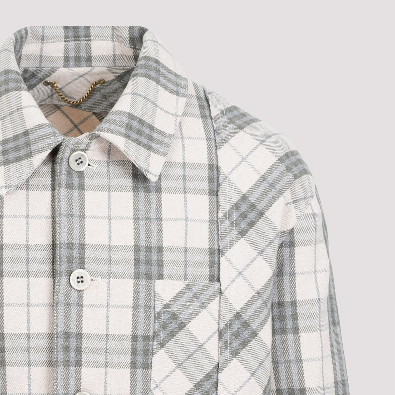 Shop Golden Goose Work Check Shirt In Ecru Green