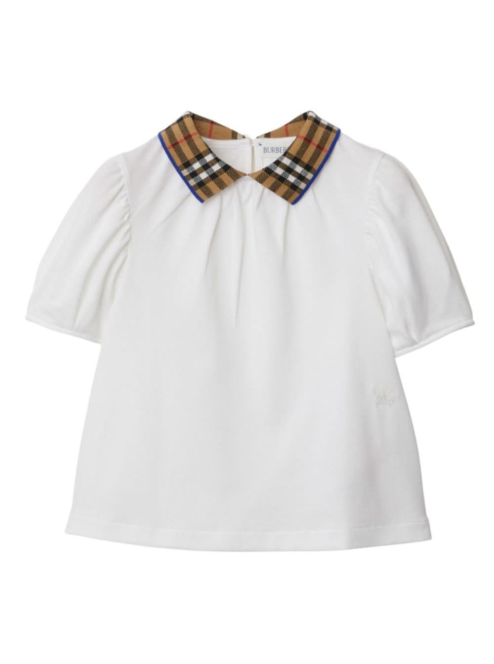 Shop Burberry White Blouse With Check Motif Collar In Cotton Girl