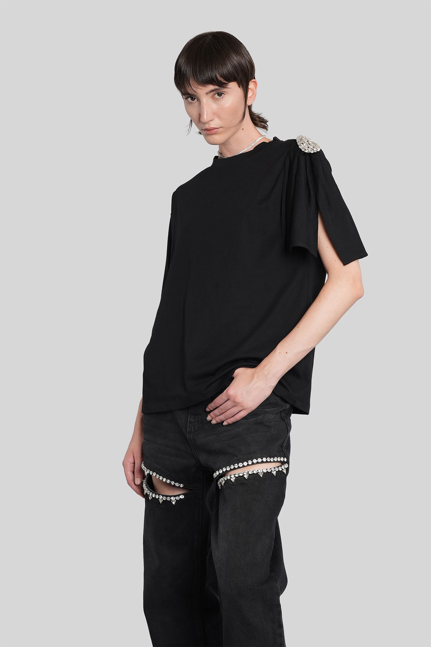 Area T-shirt In Black Cotton In Animal Print