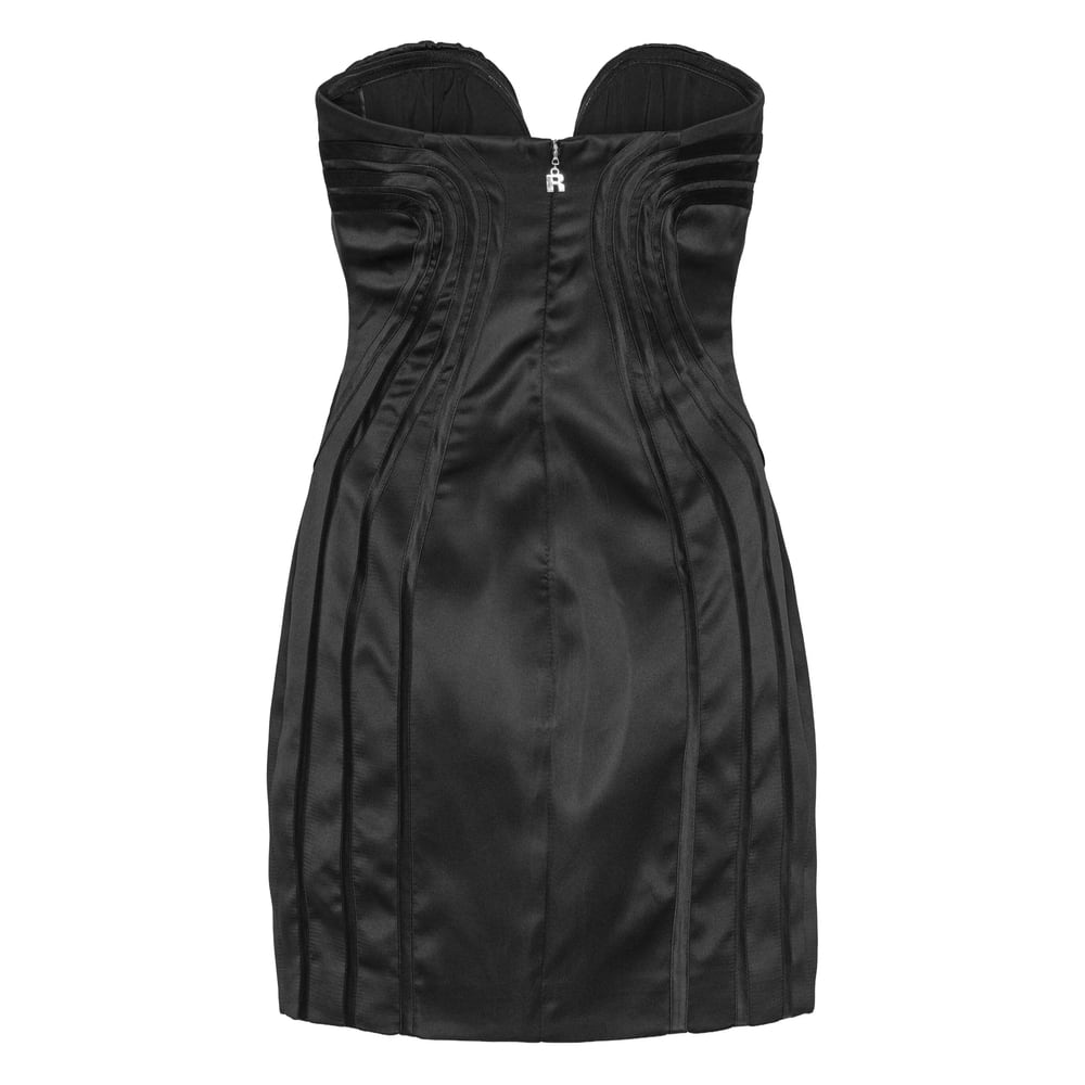 Rotate Birger Christensen Satin Mini Dress With Sweetheart Neckline Rotate In Black