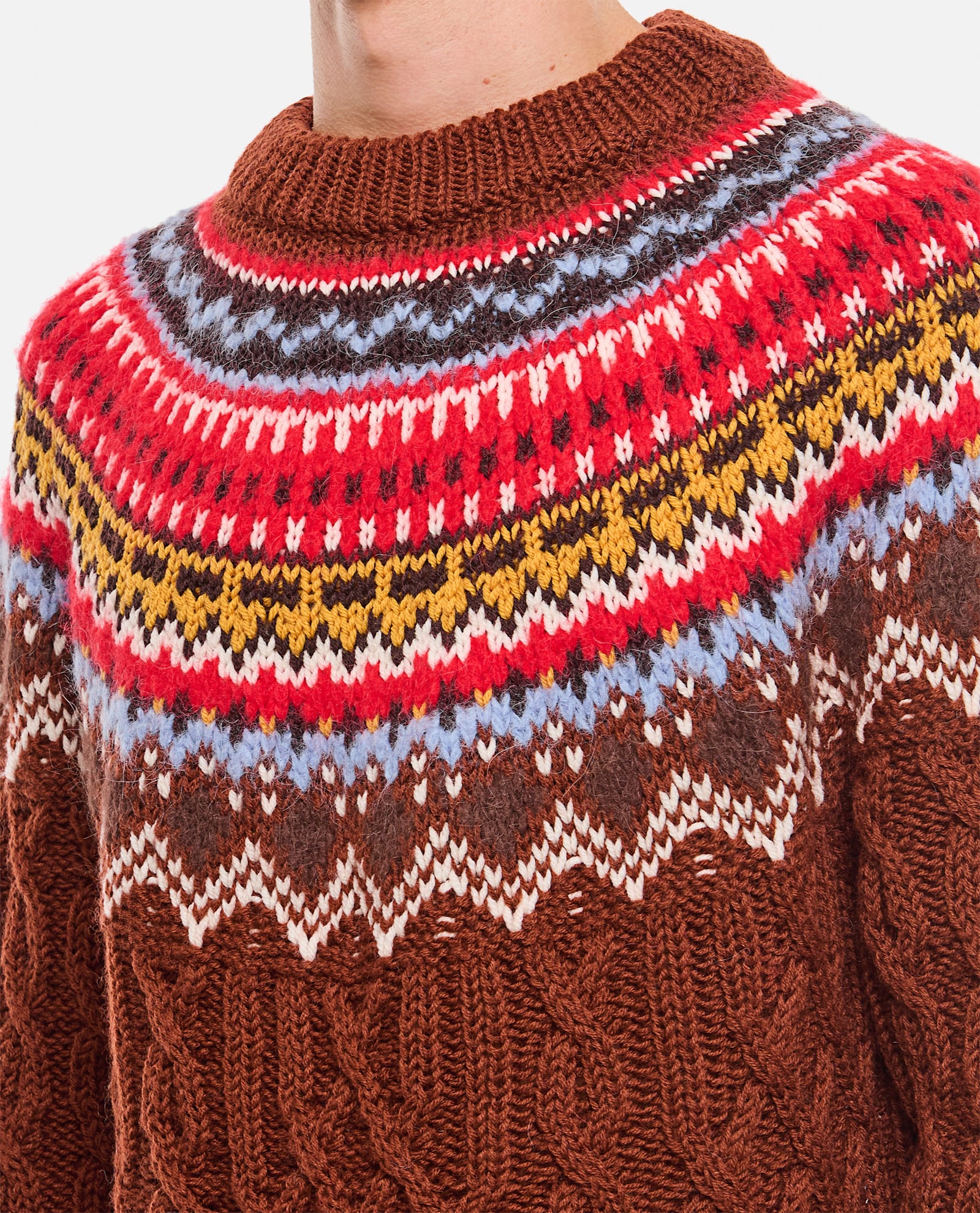 Moncler Grenoble Grenoble Fair Isle Intarsia Cable Knit Wool Jumper In Brown
