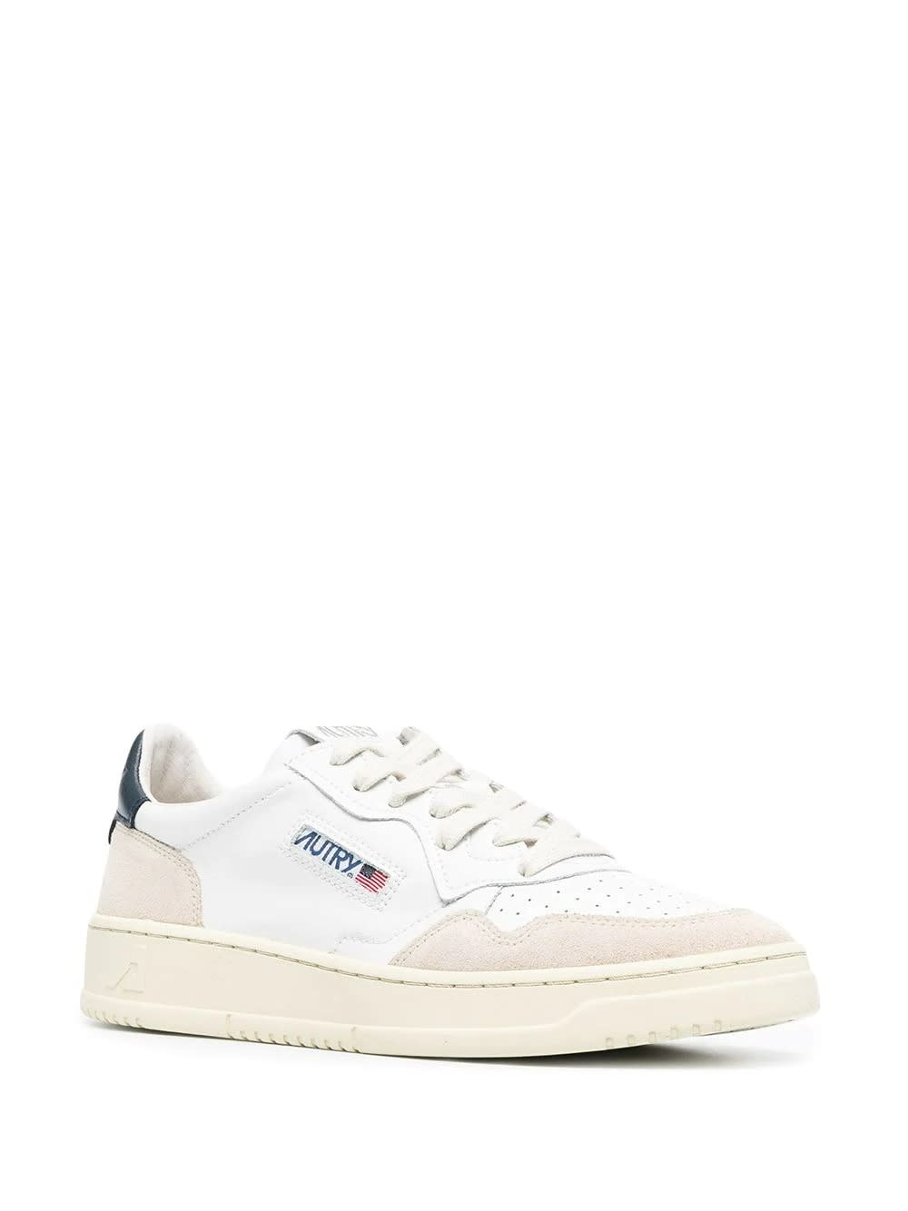 Shop Autry Medalist Low Sneakers In White And Navy Blue Suede And Leather