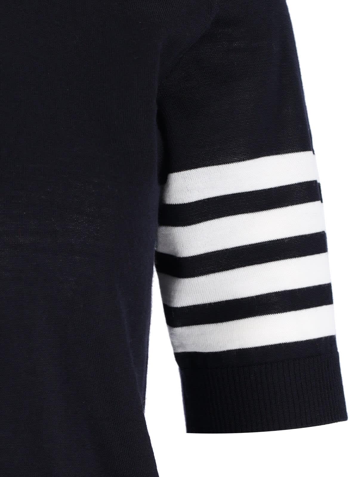 Thom Browne Short-sleeve Crewneck Sweater With Four-bar Detail In Blue